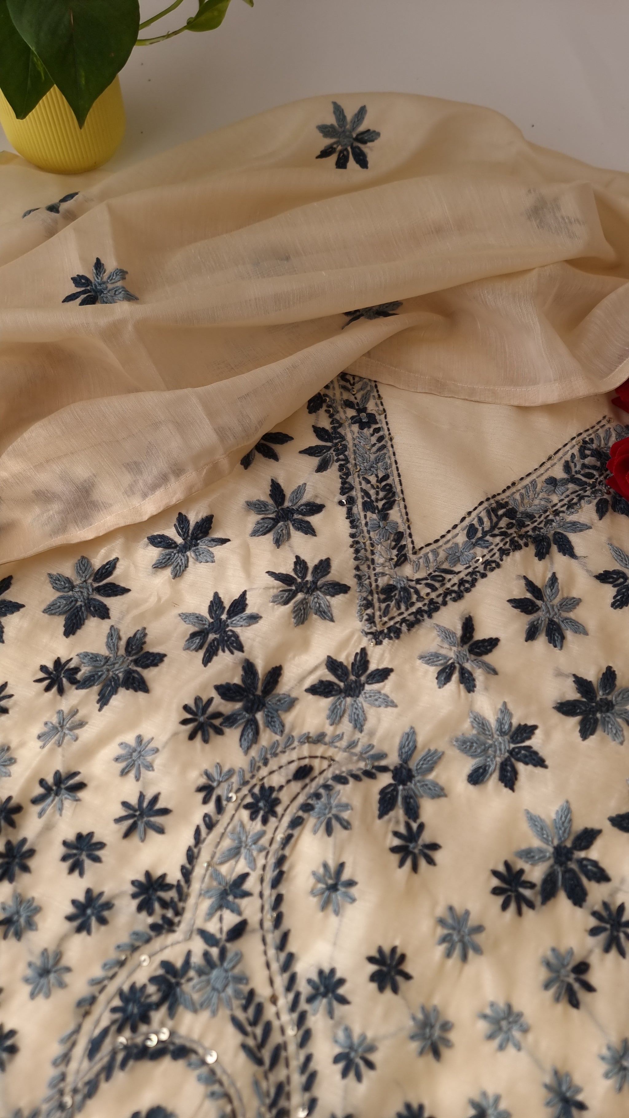 Chanderi knot embroidery Unstitched suit material