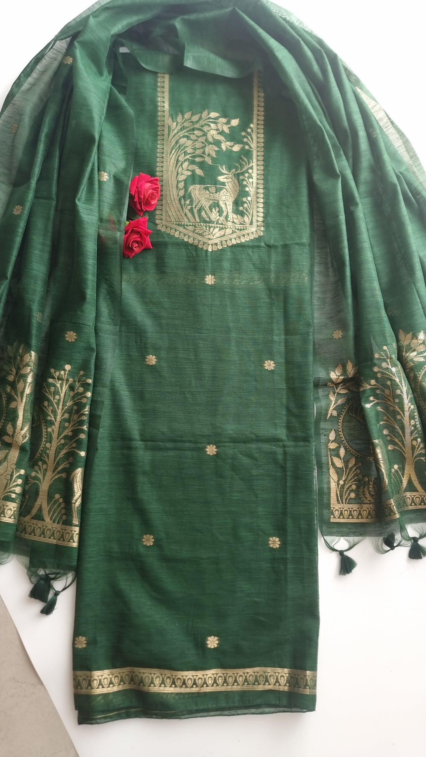 Green Vedika Silk Unstitched suit material