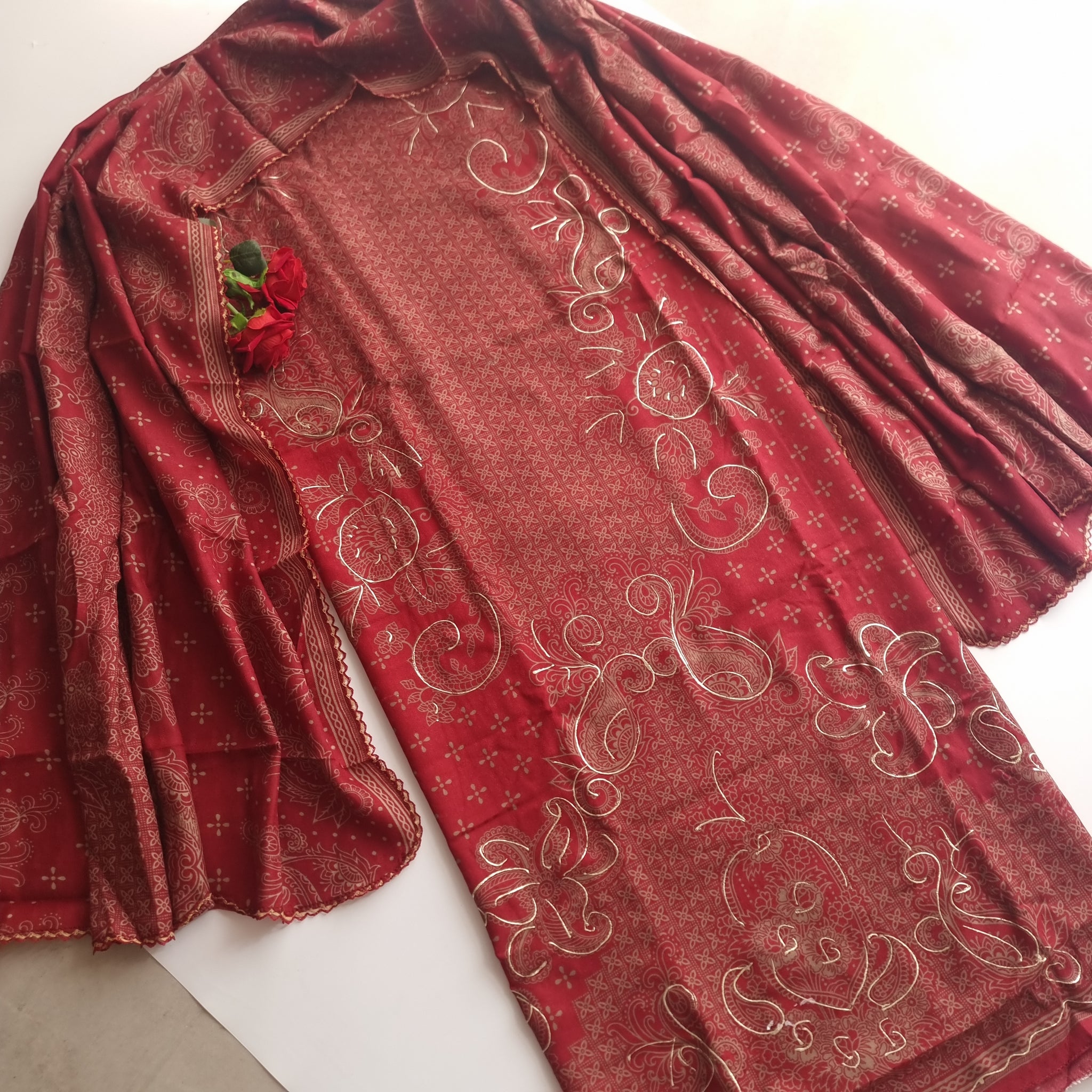 Red Pashmina Unstitched suit set