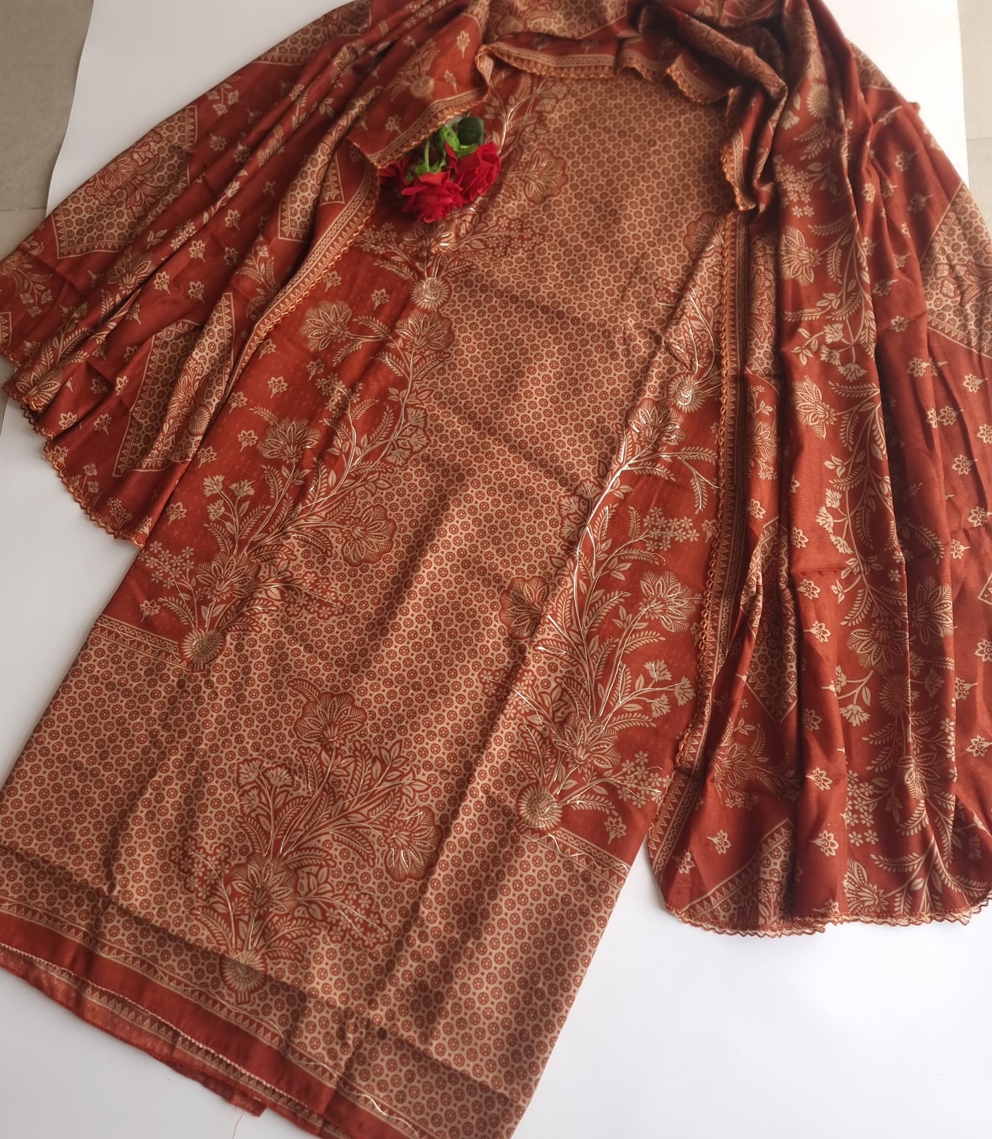 Rust Pashmina Unstitched suit set