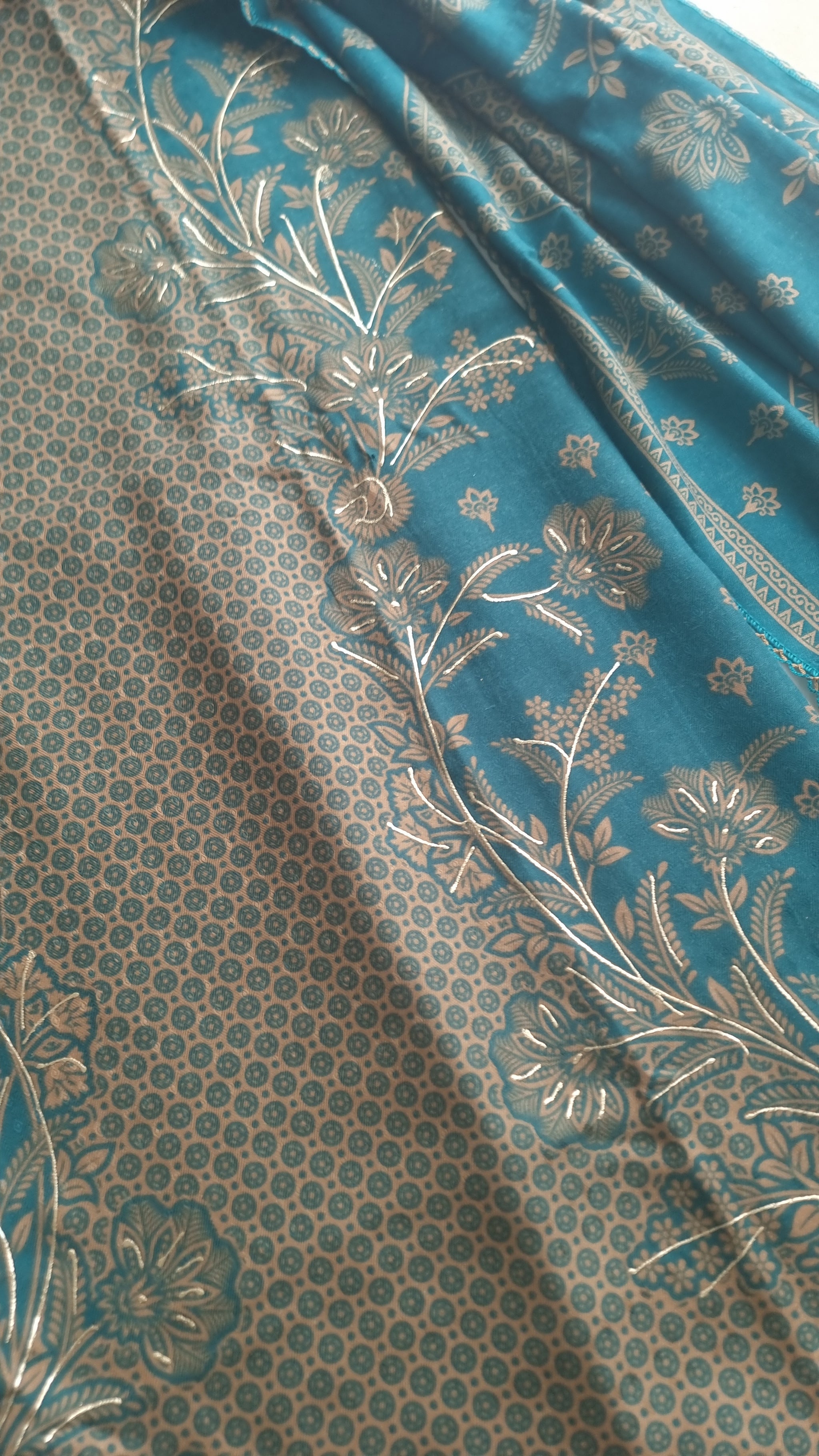 Blue Pashmina Unstitched suit set