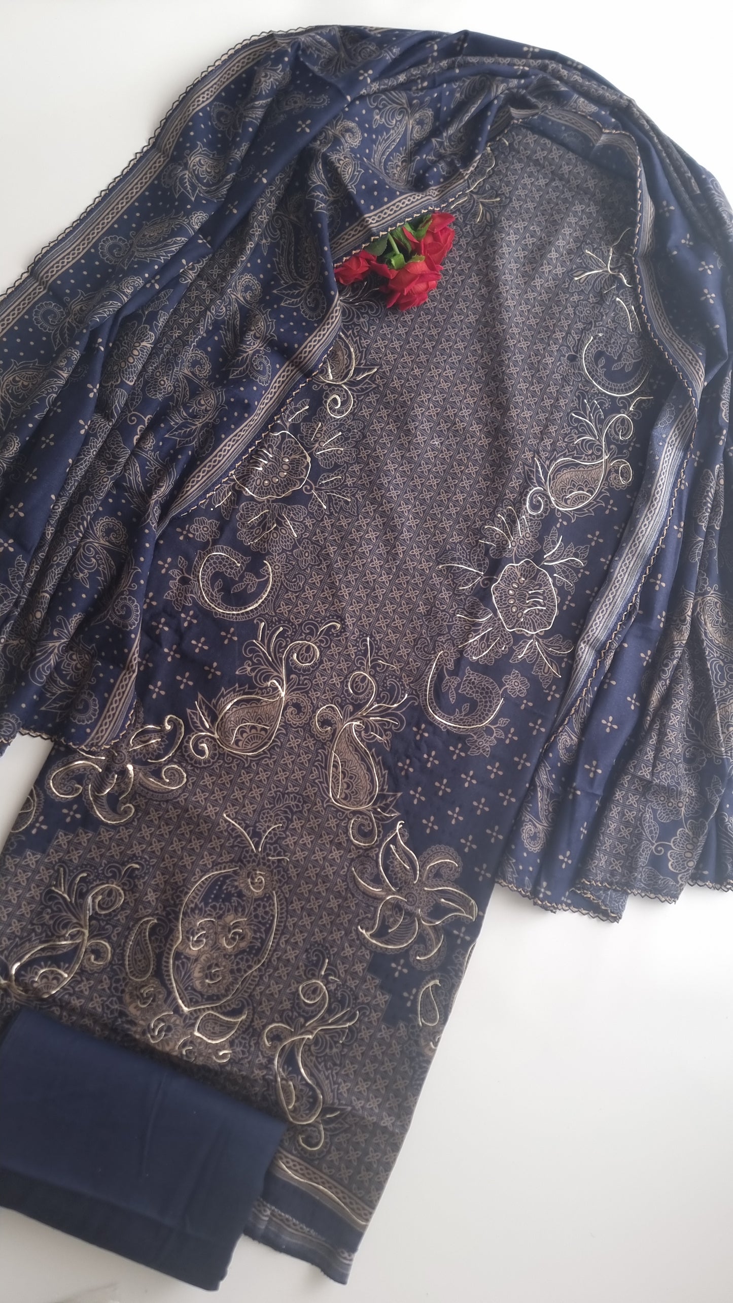 Blue Pashmina Unstitched suit set