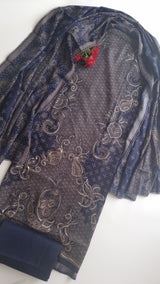 Blue Pashmina Unstitched suit set