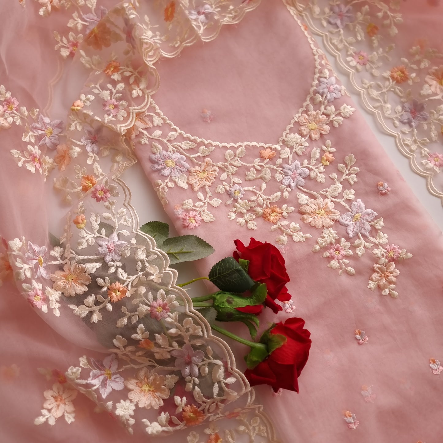 Pink Parsi Embroidery unstitched suit