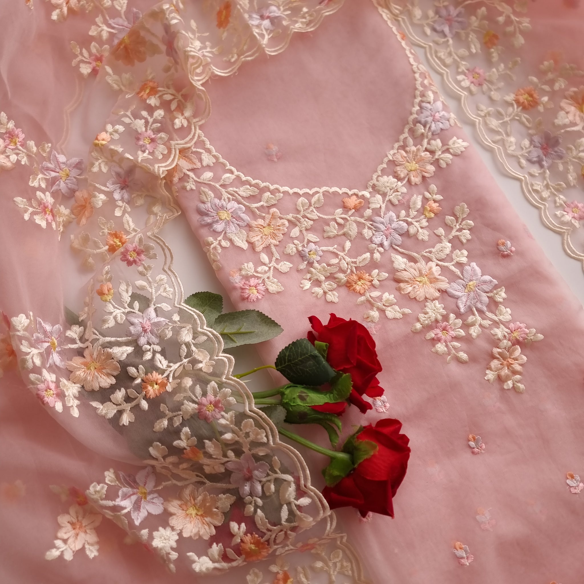 Pink Parsi Embroidery unstitched suit