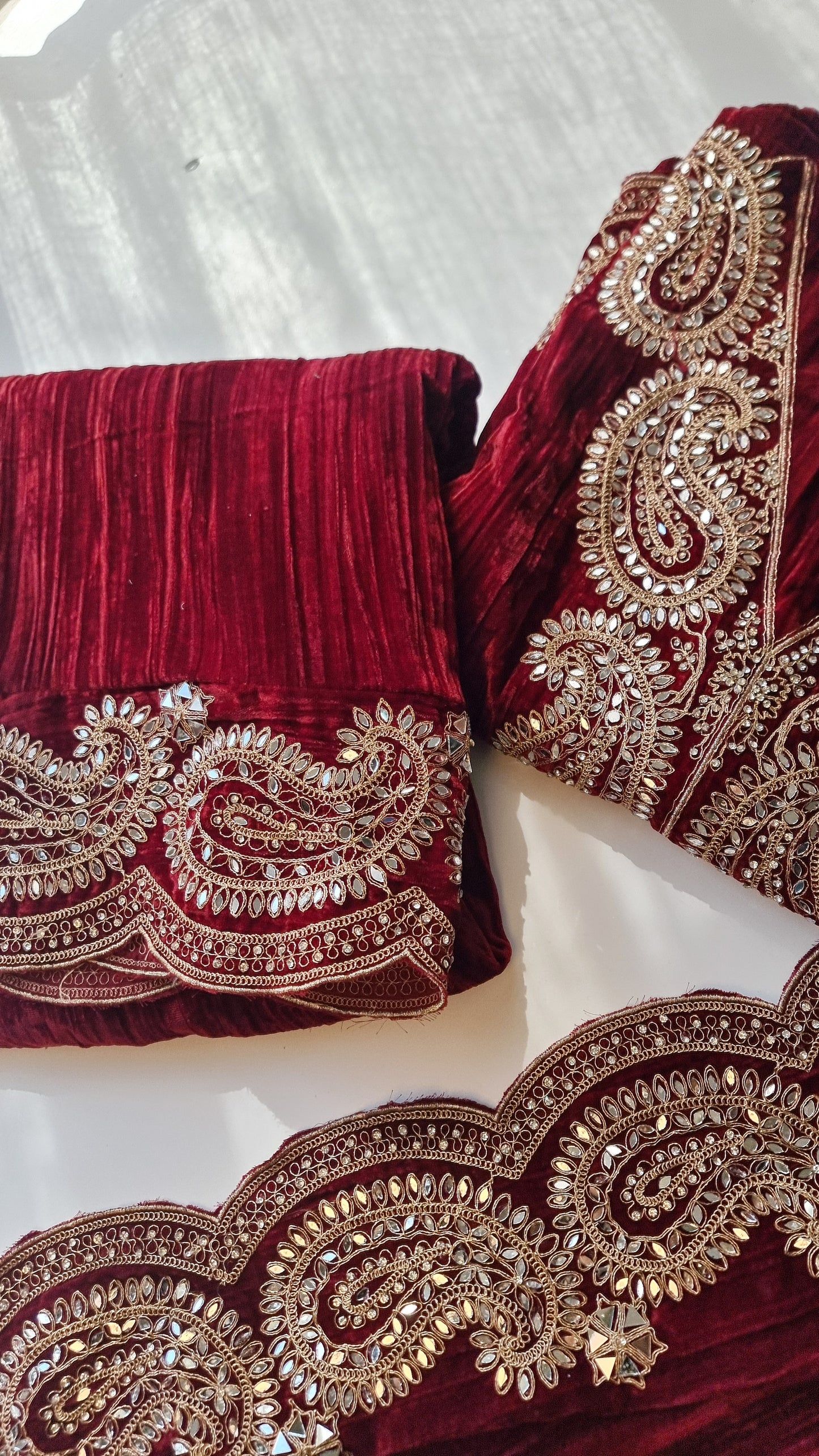 Crush Velvet mirror work party wear unstitched suit set