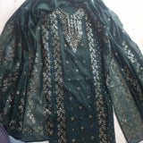 Peacock color Mul Chanderi dress material with  Pasted mukaish work