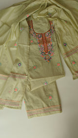 Pista Green Chanderi embroidered kurta dupatta set