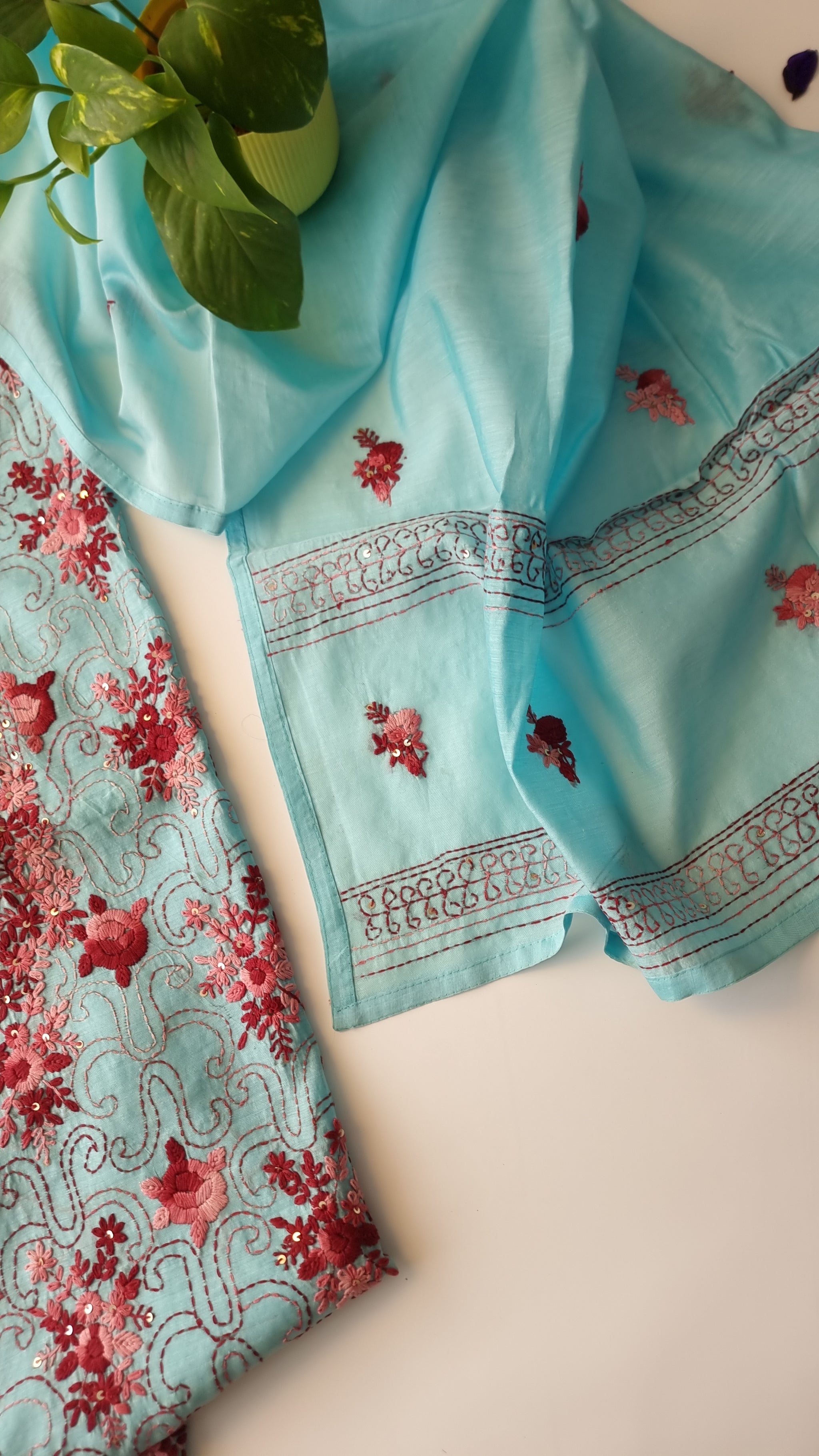 Chanderi knot embroidery Unstitched suit material