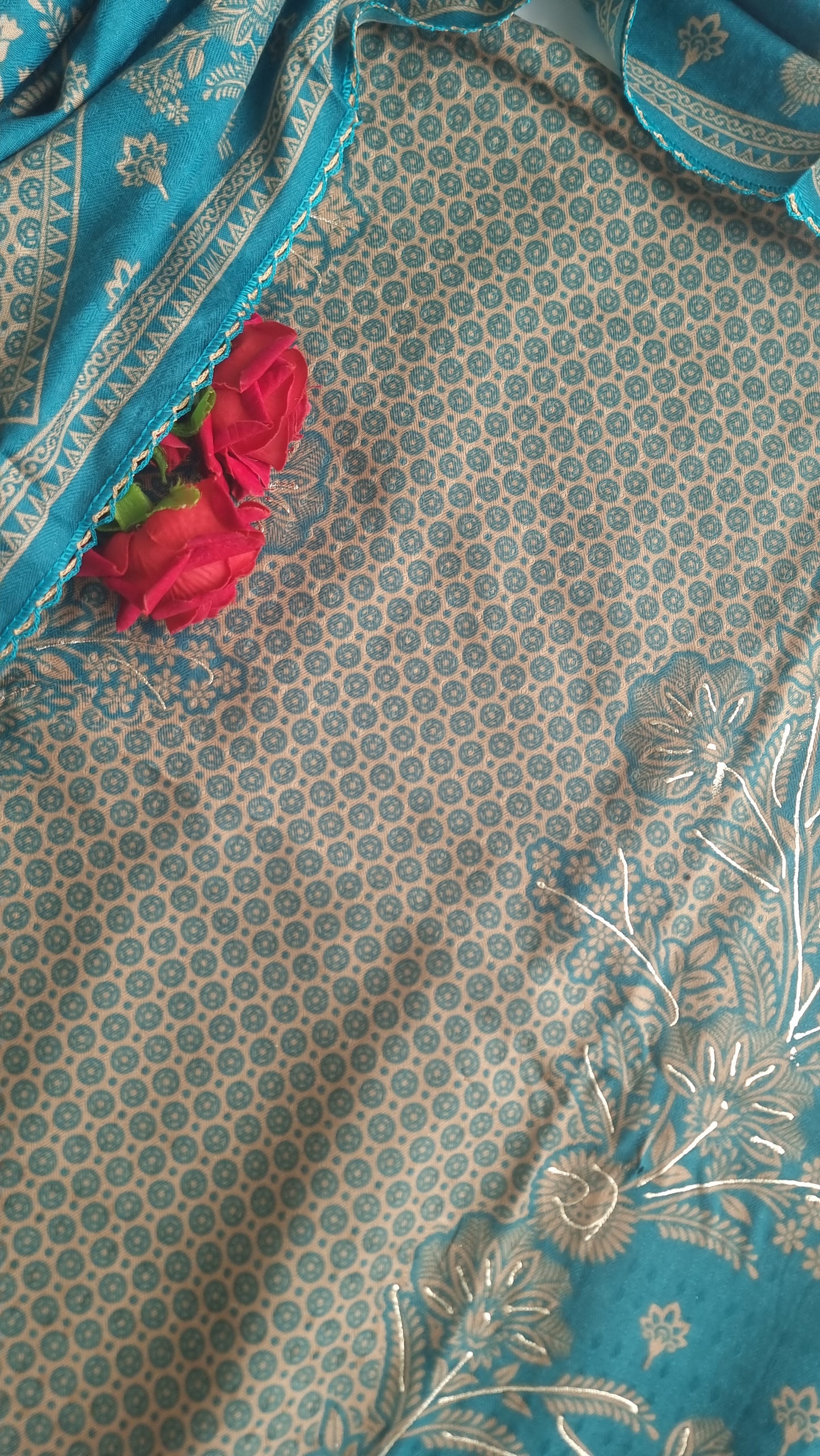 Blue Pashmina Unstitched suit set