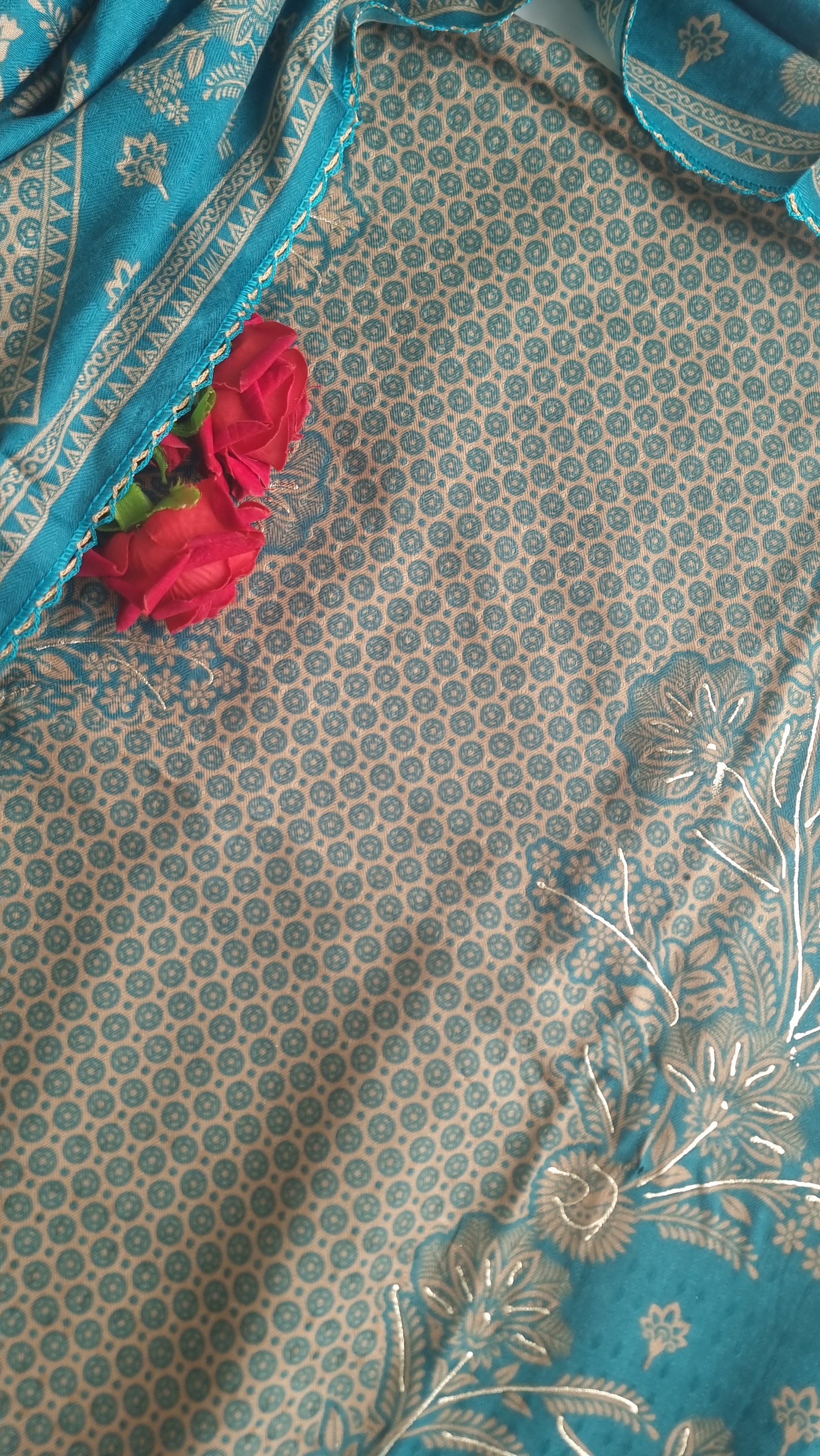 Blue Pashmina Unstitched suit set