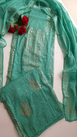 Mul Chanderi dress material with  Pasted mukaish work