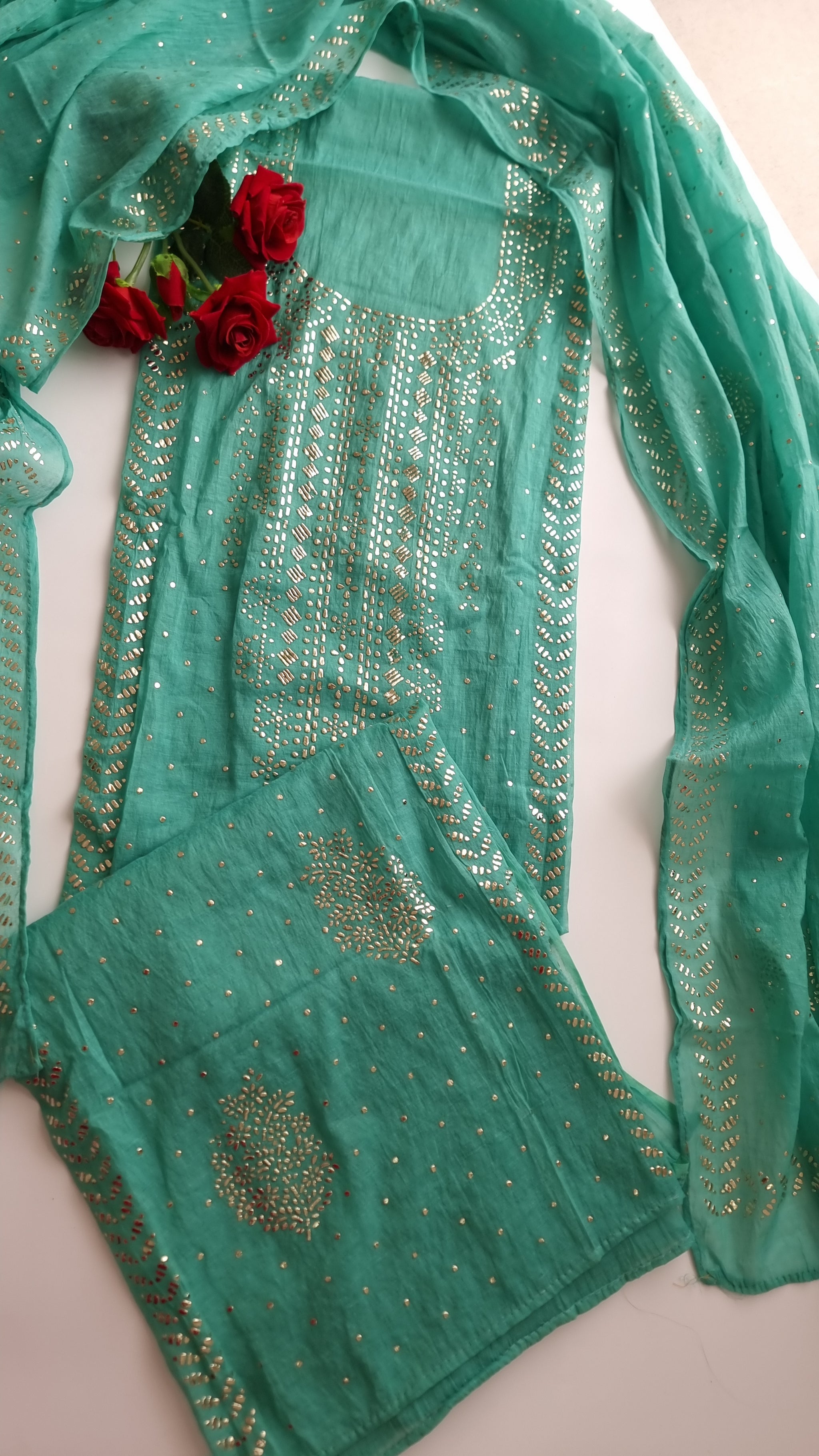 Mul Chanderi dress material with  Pasted mukaish work