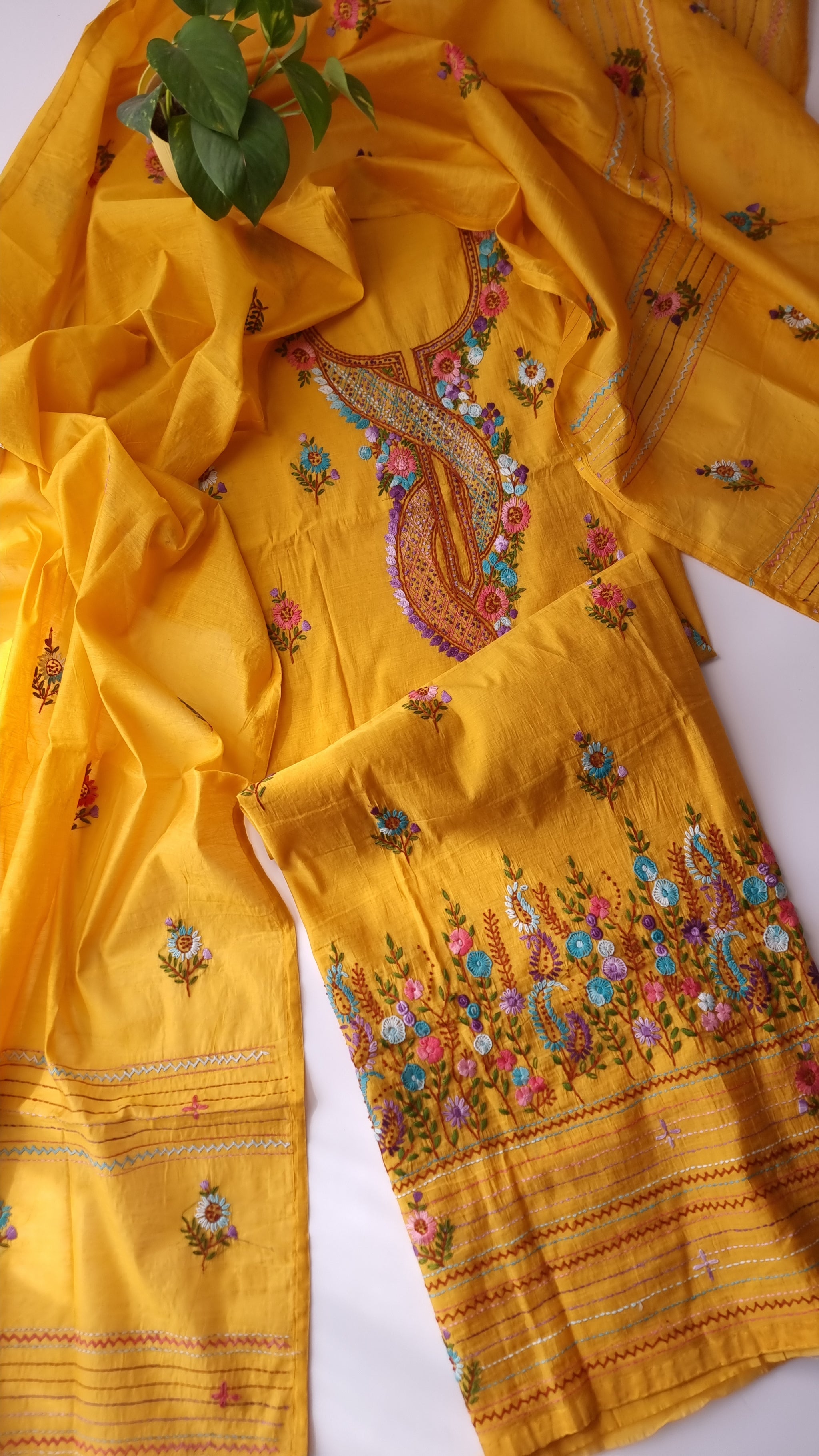 Chanderi knot embroidery Unstitched suit material