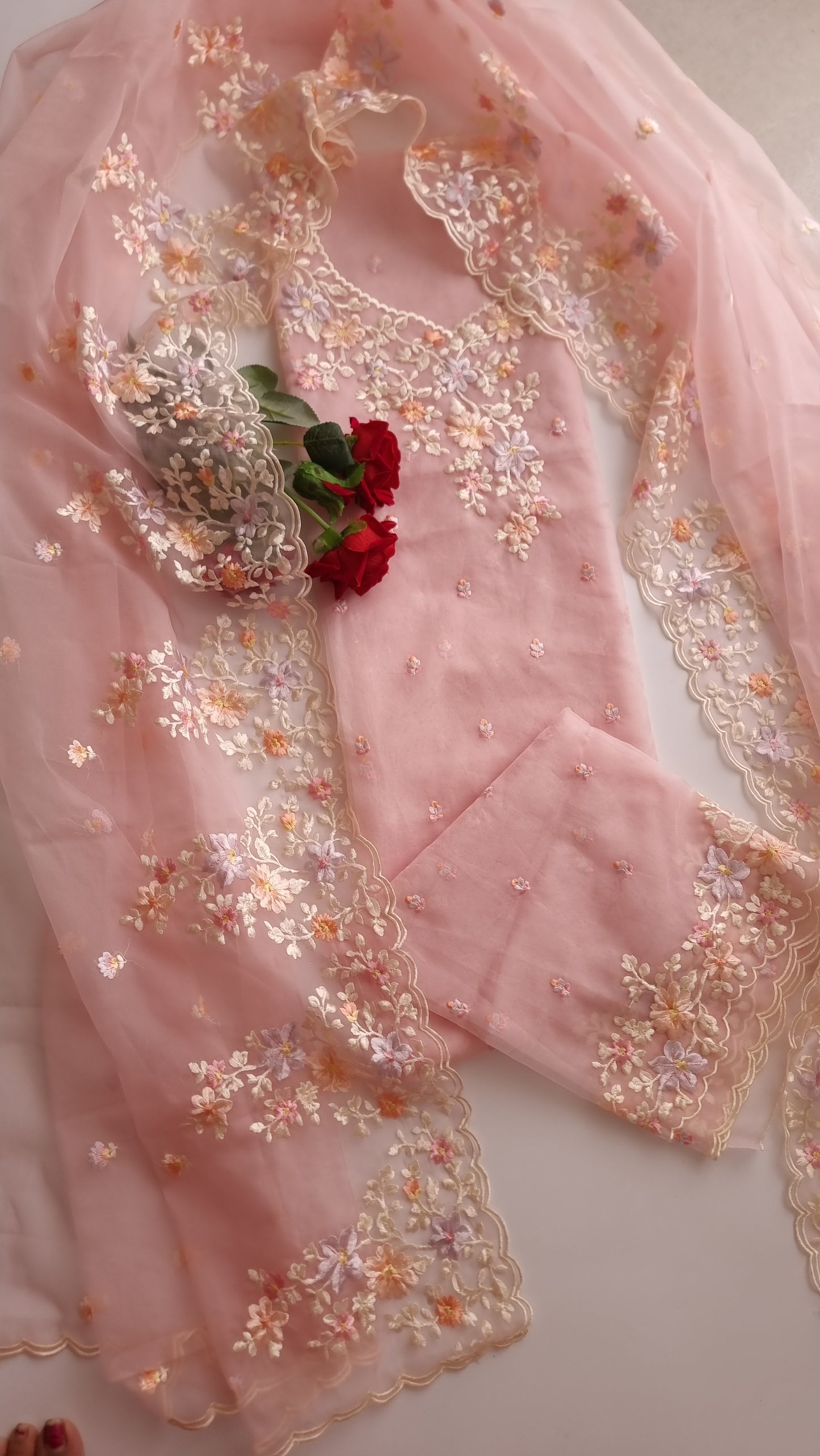 Pink Parsi Embroidery unstitched suit