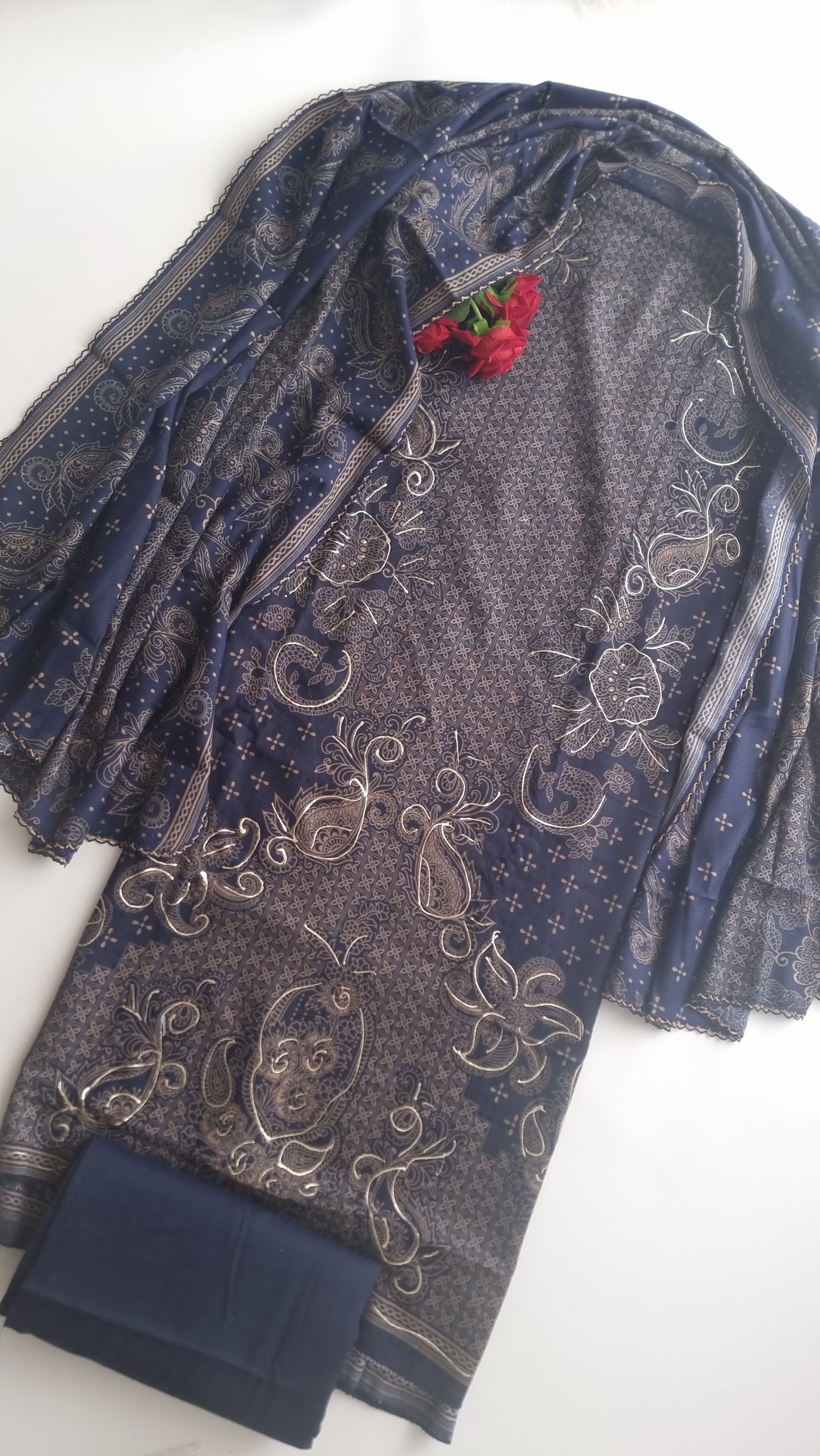 Blue Pashmina Unstitched suit set