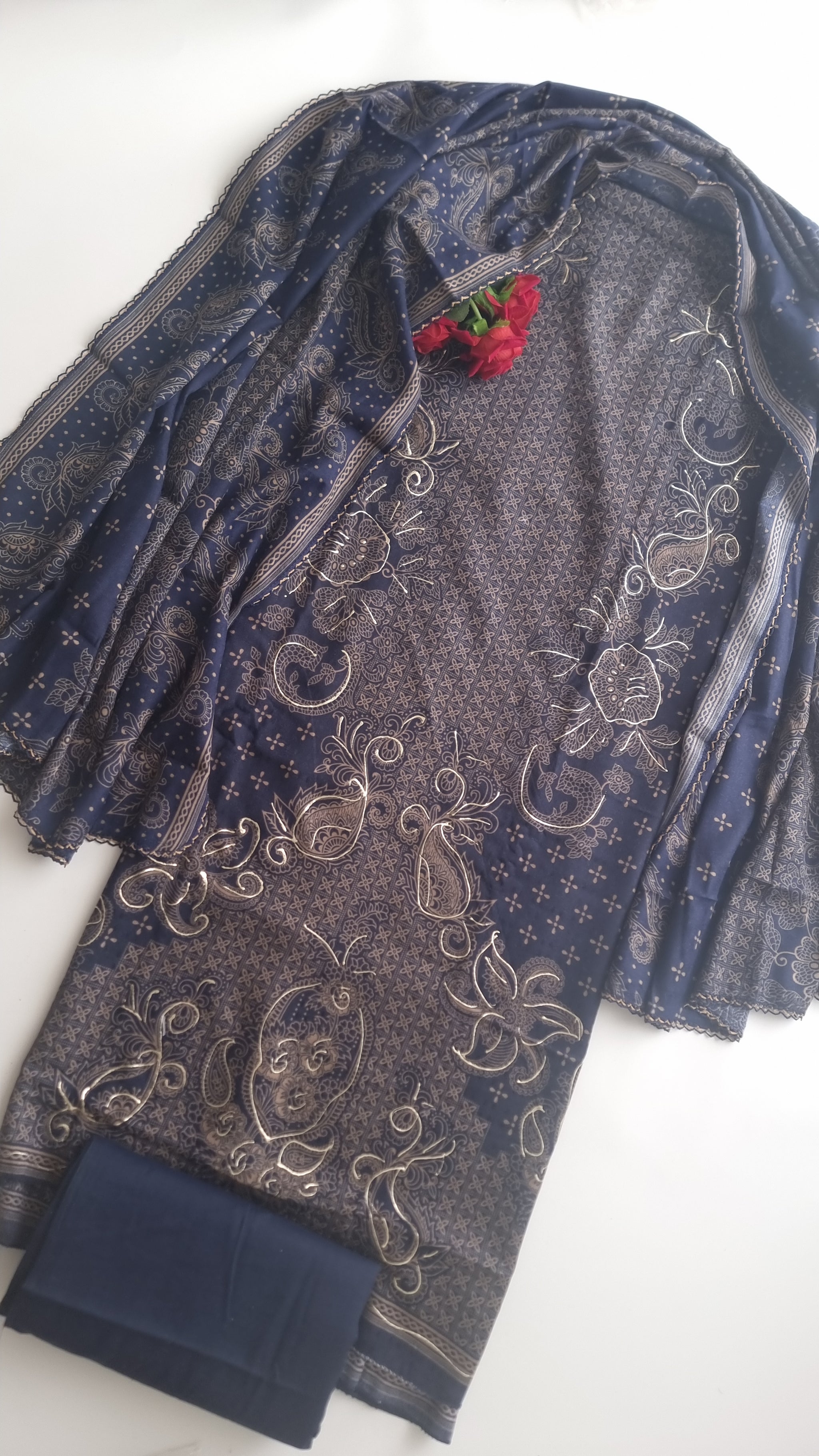 Blue Pashmina Unstitched suit set