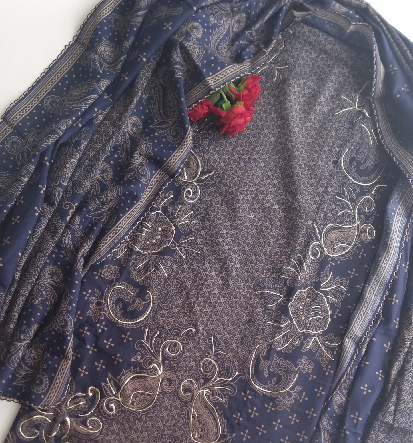 Blue Pashmina Unstitched suit set