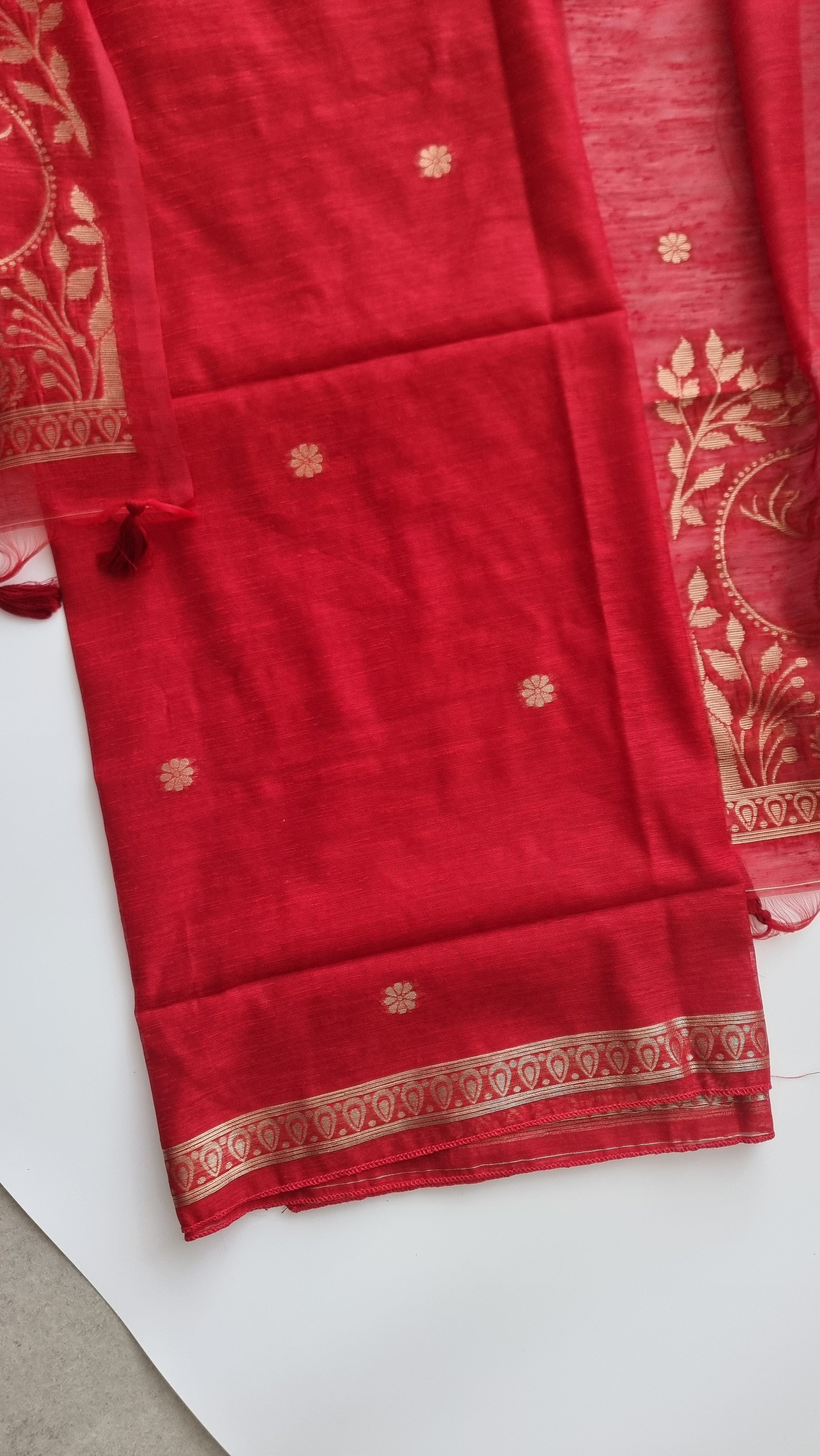 Red Vedika Silk Unstitched suit material