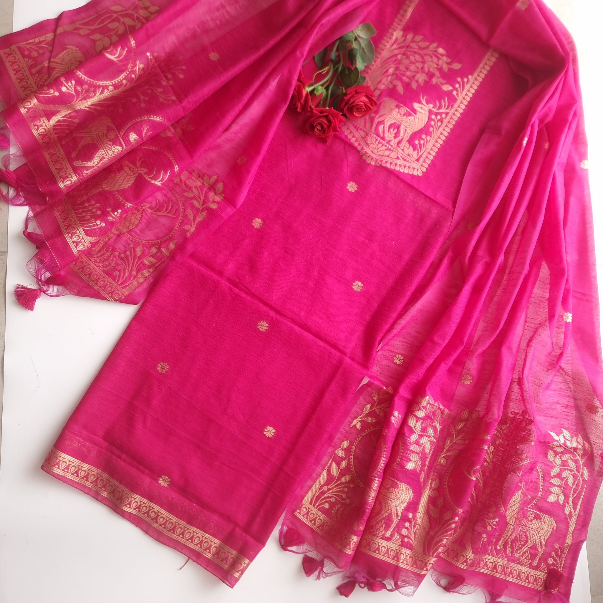 Pink Vedika Silk Unstitched suit material