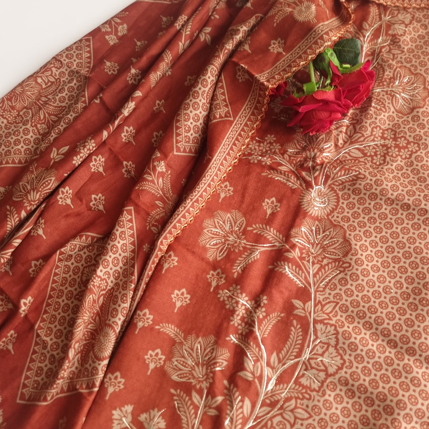 Rust Pashmina Unstitched suit set