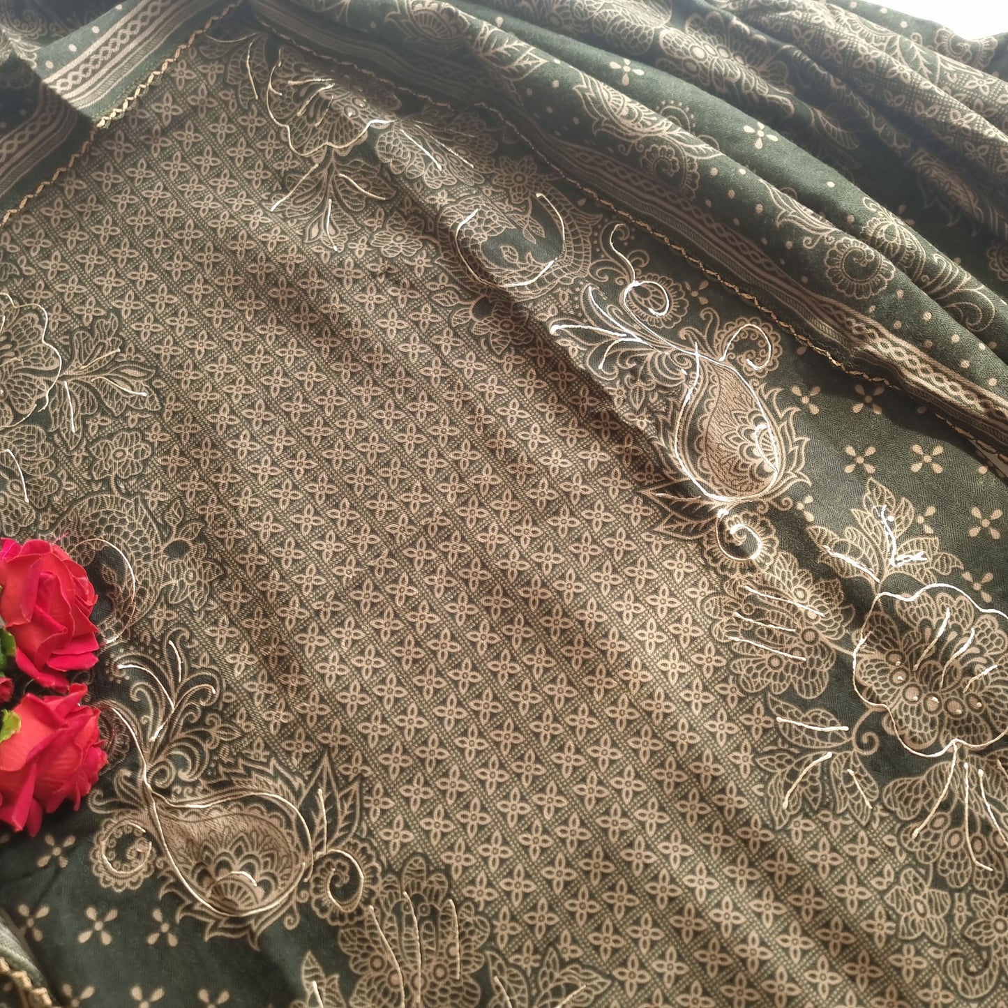 Green Pashmina Unstitched suit set