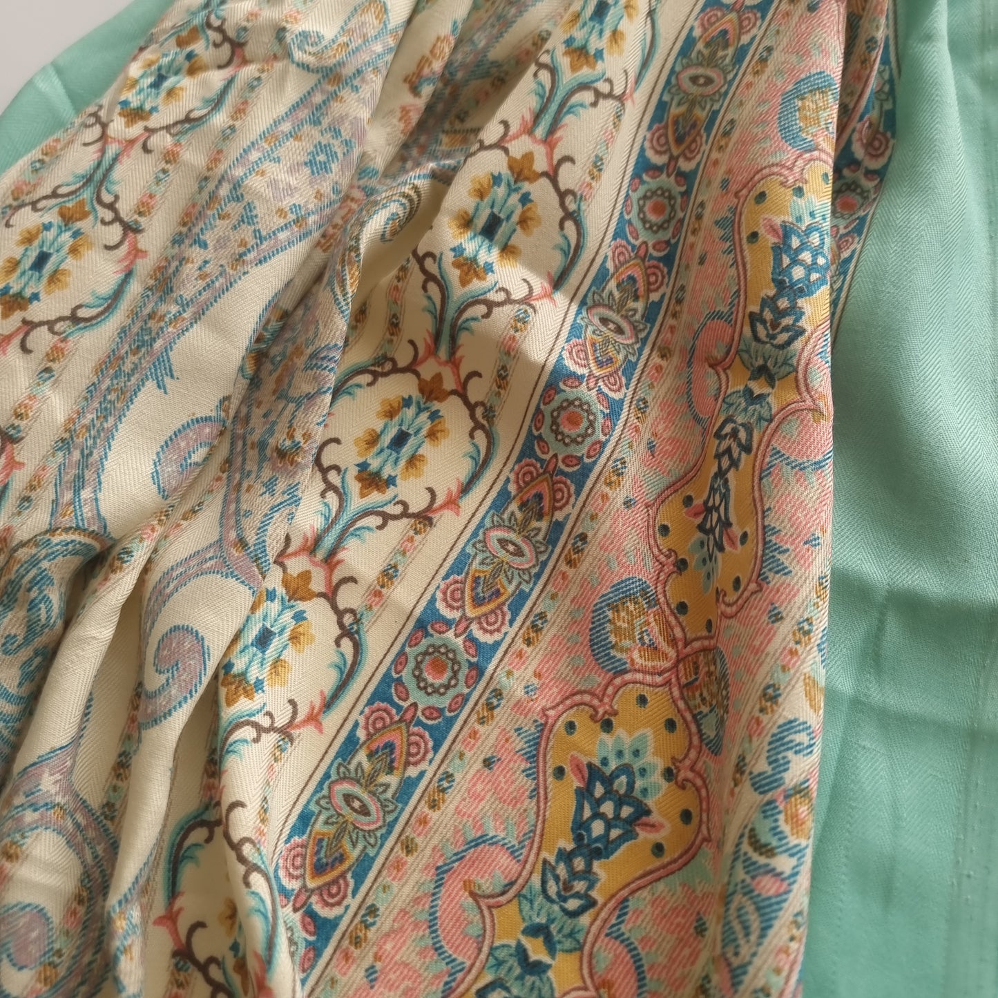 Green Prinred Pashmina Unstitched suit set