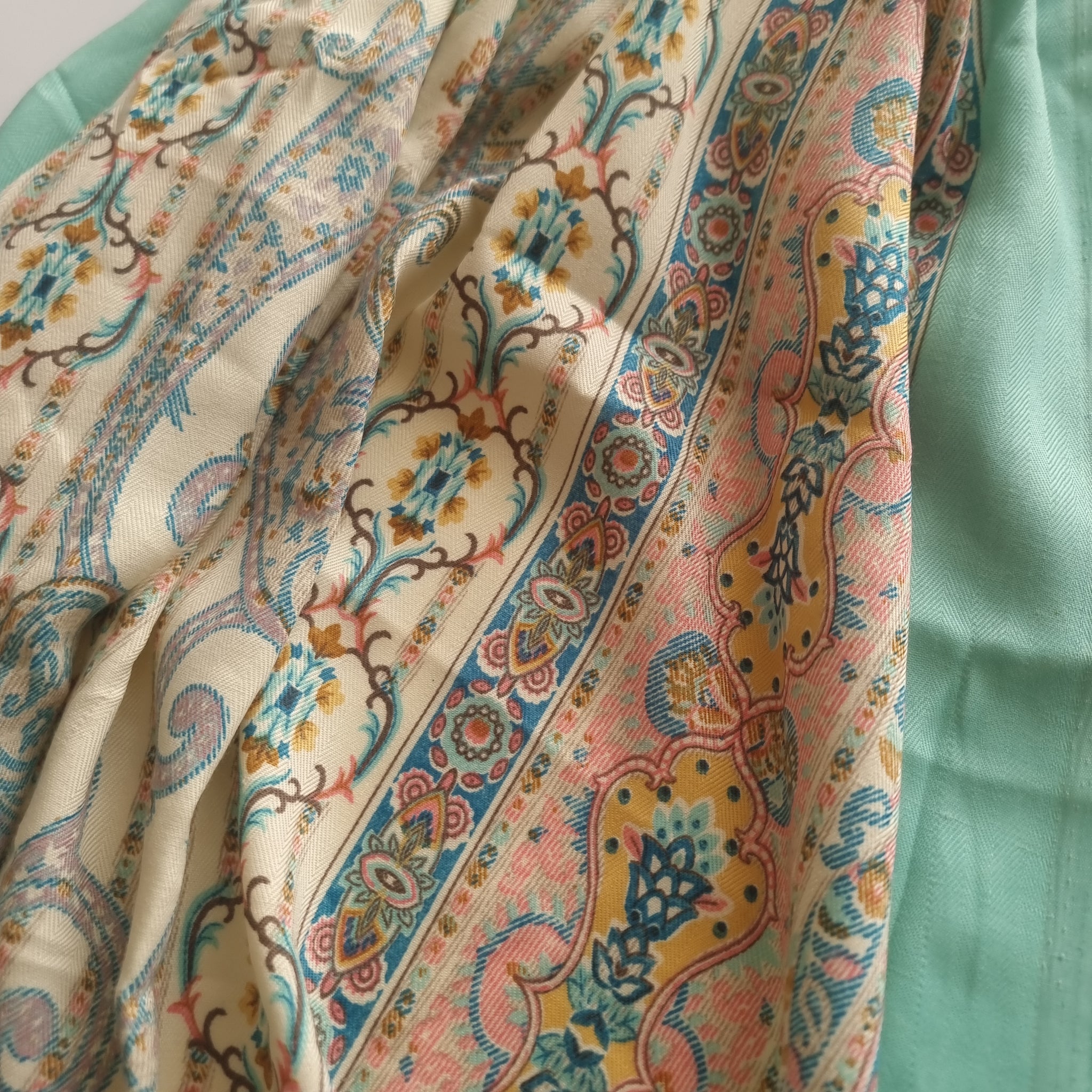 Green Prinred Pashmina Unstitched suit set