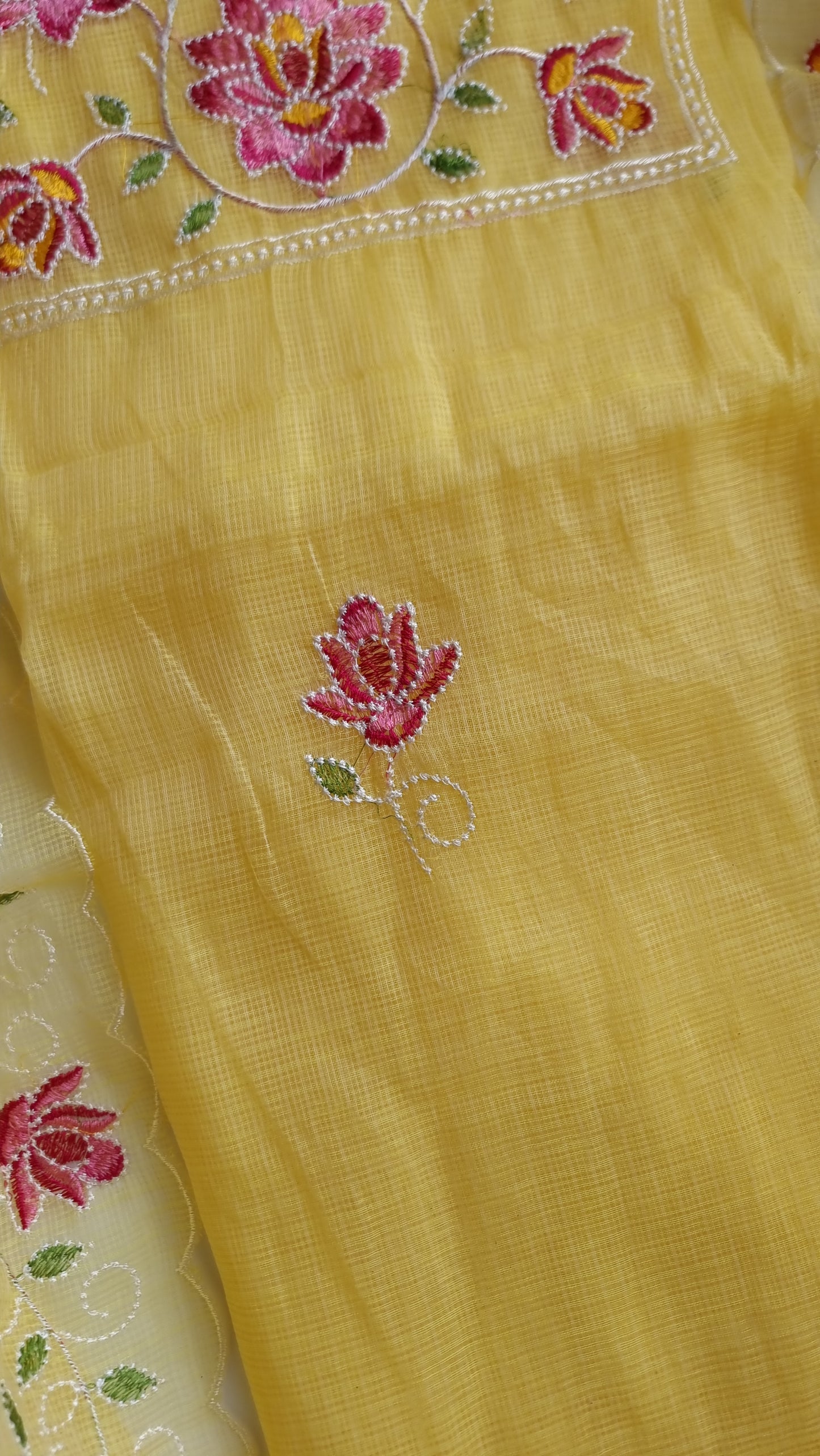 Yellow Kotta embroidered kurta dupatta set Unstitched