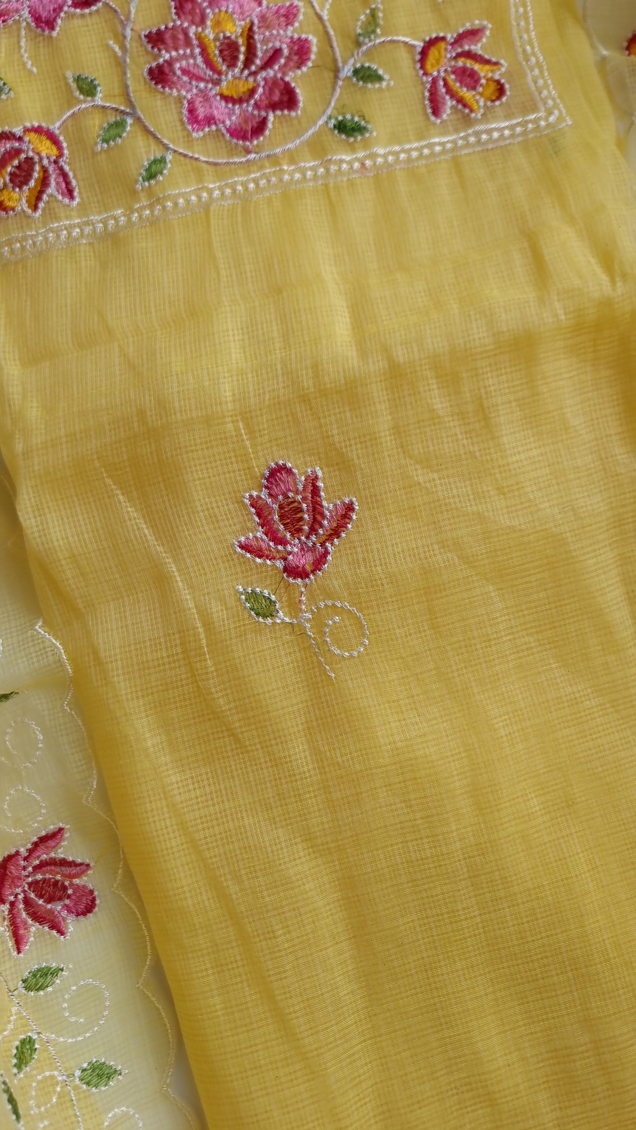 Yellow Kotta embroidered kurta dupatta set Unstitched