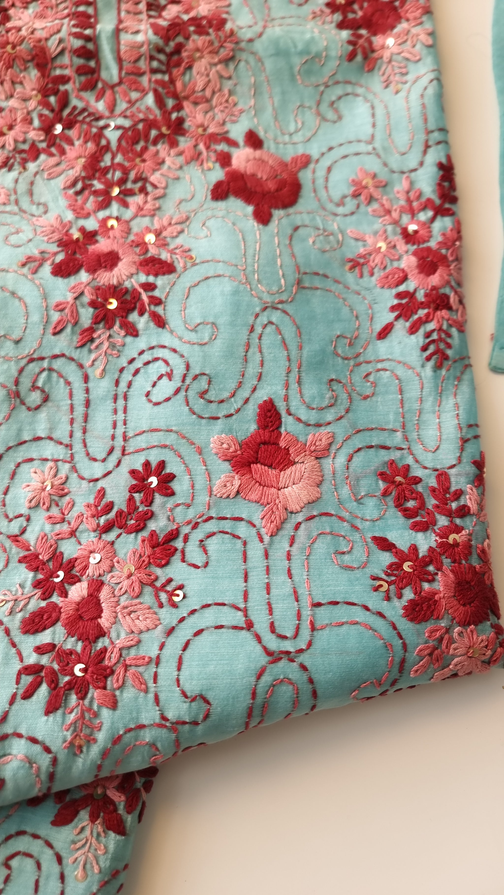 Chanderi knot embroidery Unstitched suit material