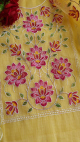 Yellow Kotta embroidered kurta dupatta set Unstitched