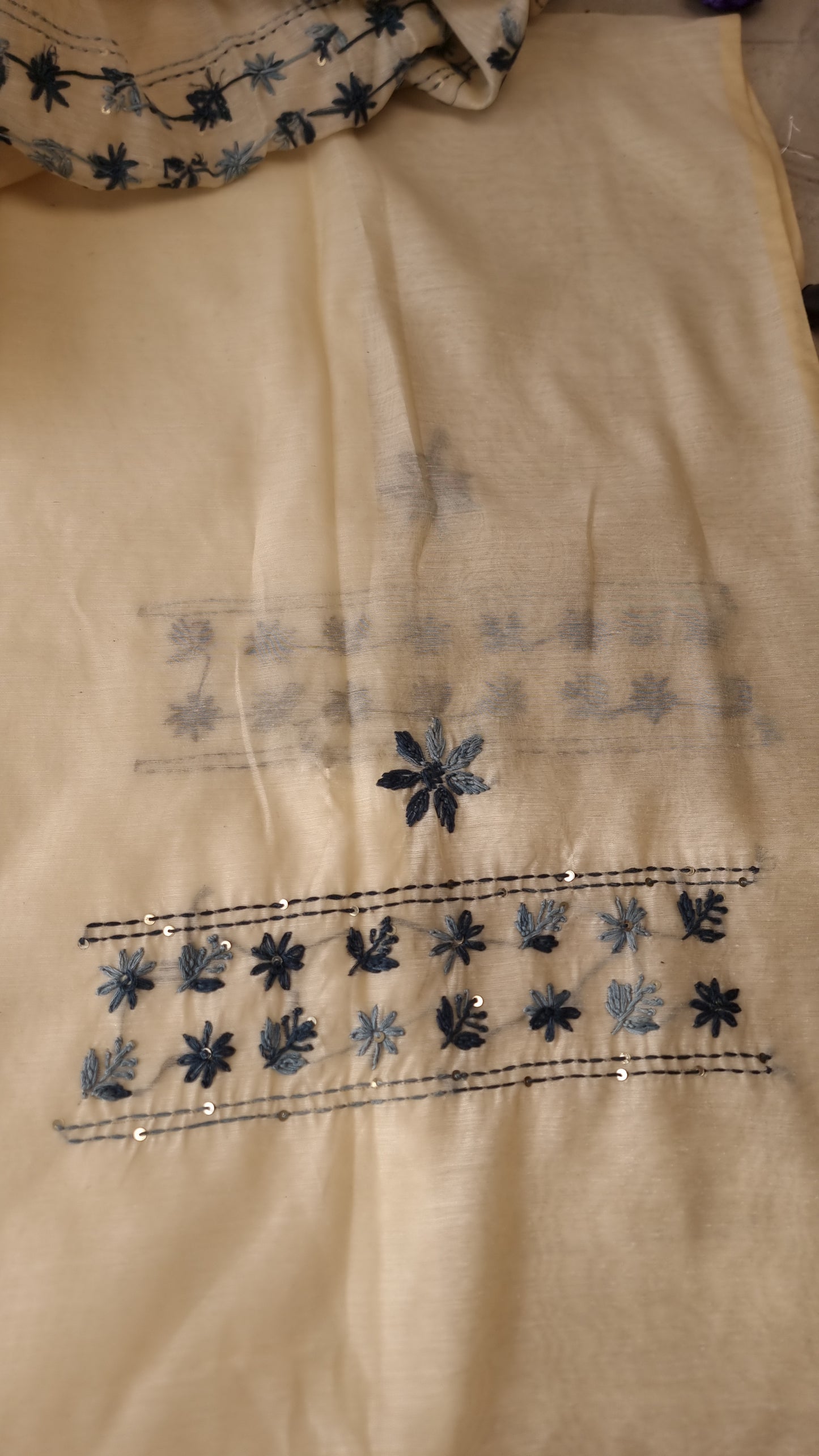 Chanderi knot embroidery Unstitched suit material