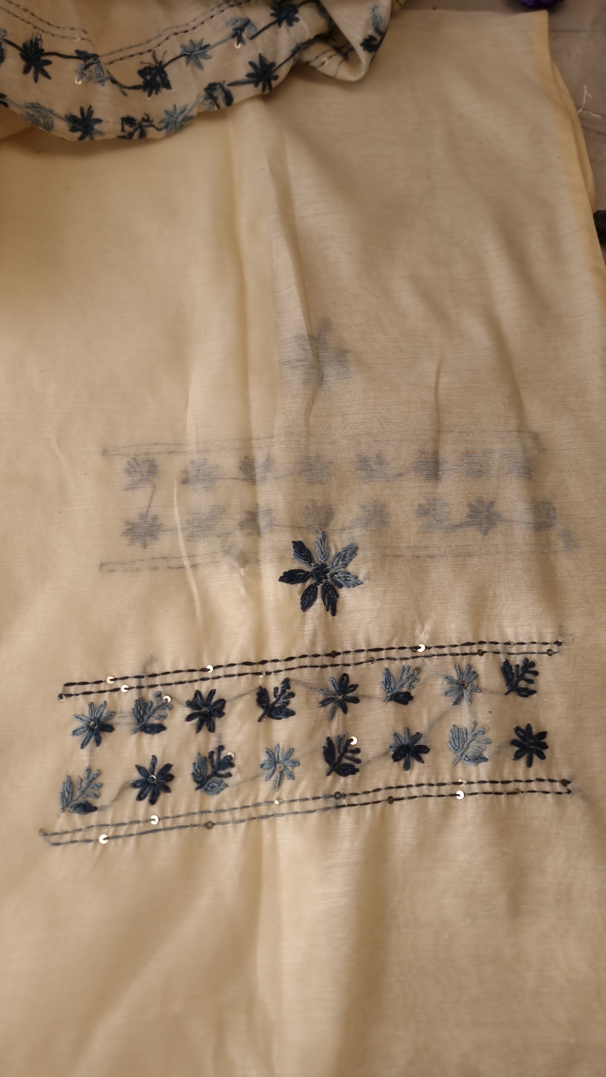 Chanderi knot embroidery Unstitched suit material