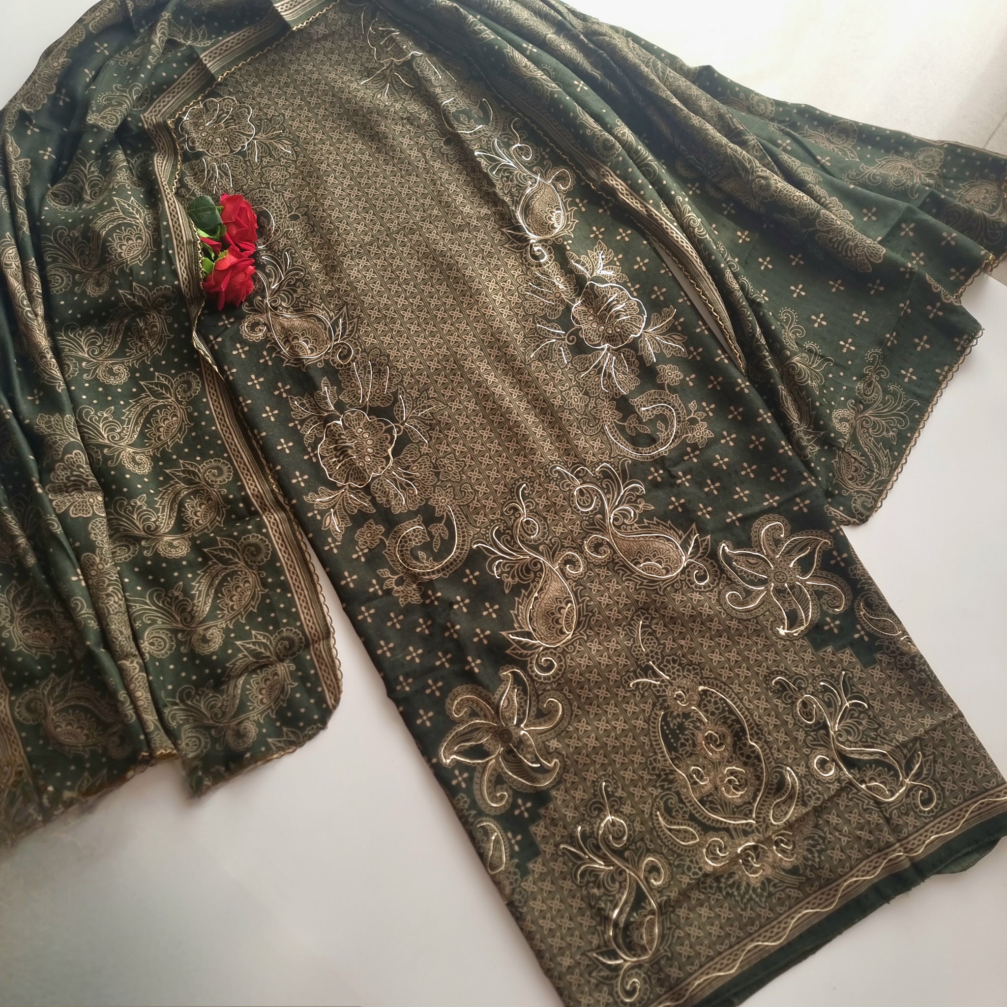 Green Pashmina Unstitched suit set