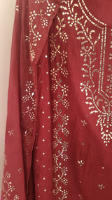 Maroon Mul Chanderi dress material with  Pasted mukaish work