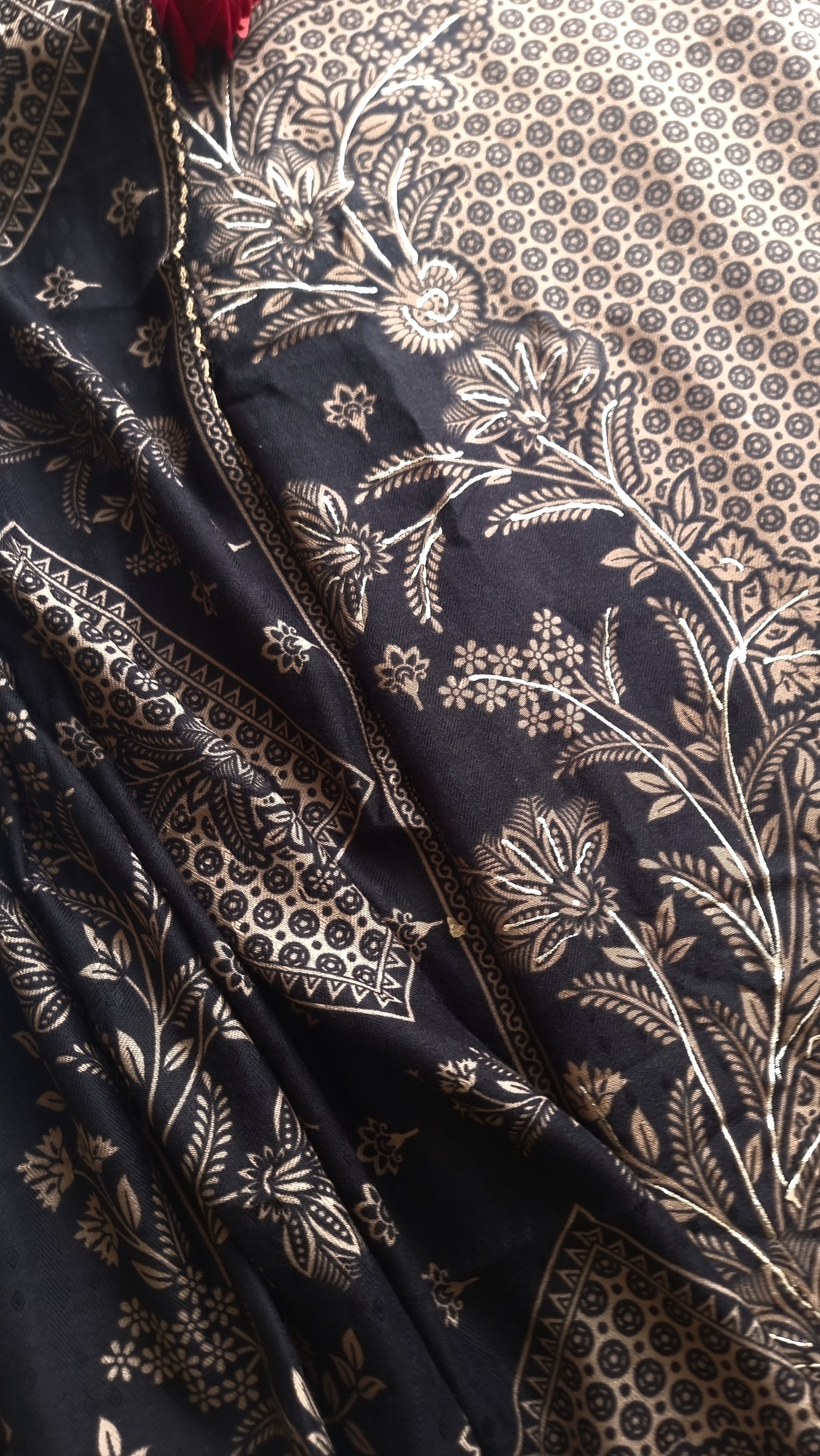 Black Pashmina Unstitched suit set