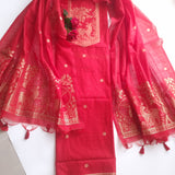 Red Vedika Silk Unstitched suit material