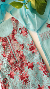 Chanderi knot embroidery Unstitched suit material