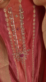 Kanjivaram Silk with dabka embroidery Unstitched suit.