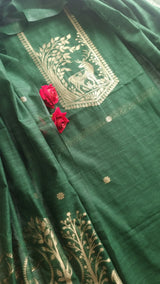 Green Vedika Silk Unstitched suit material