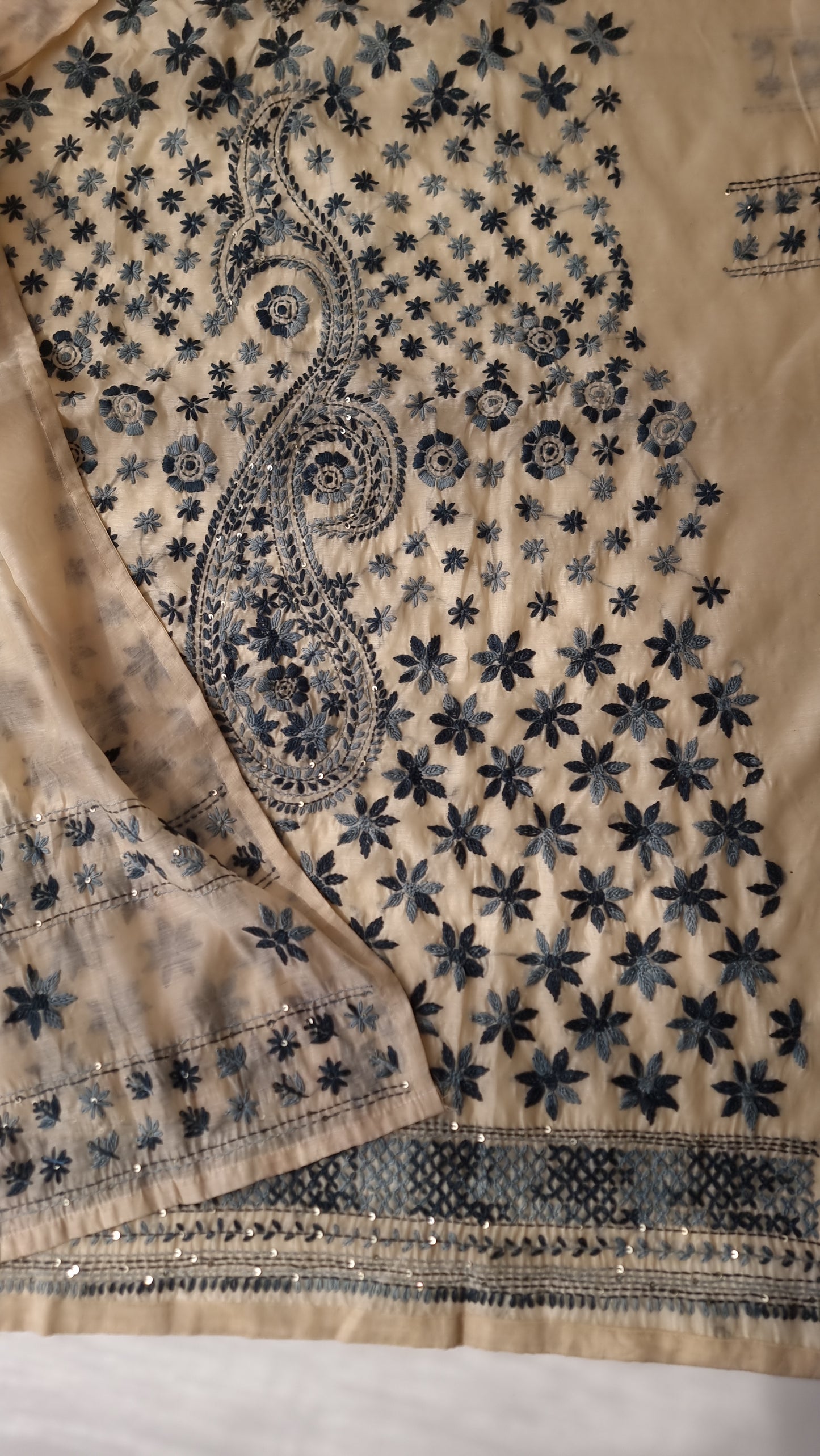 Chanderi knot embroidery Unstitched suit material