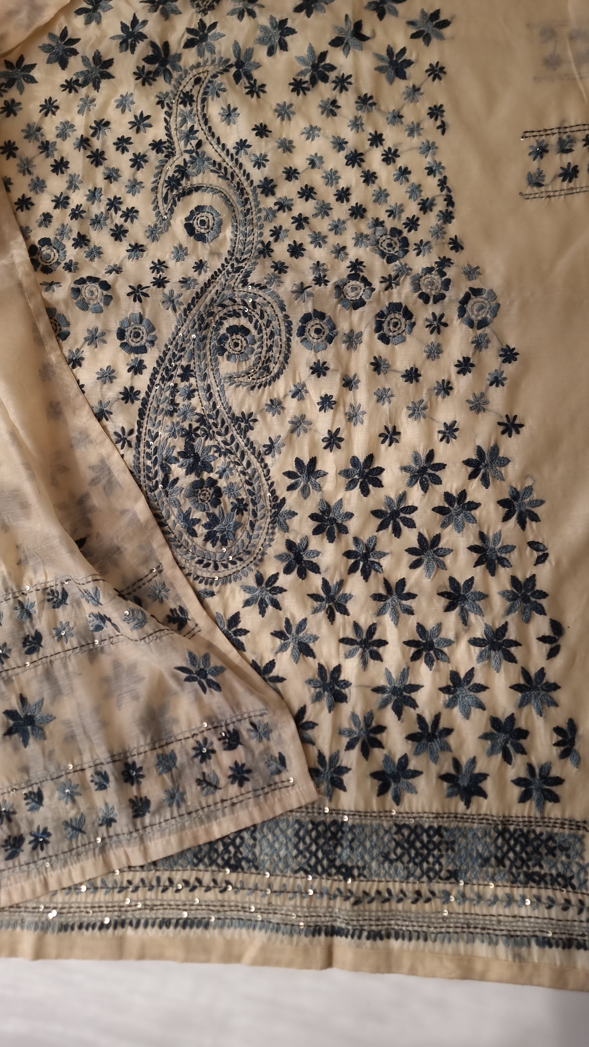 Chanderi knot embroidery Unstitched suit material