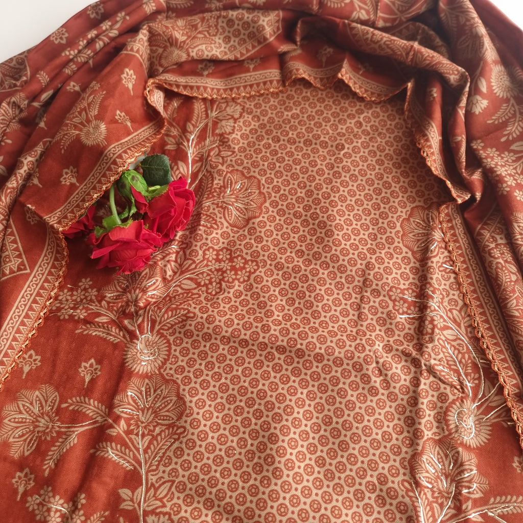 Rust Pashmina Unstitched suit set