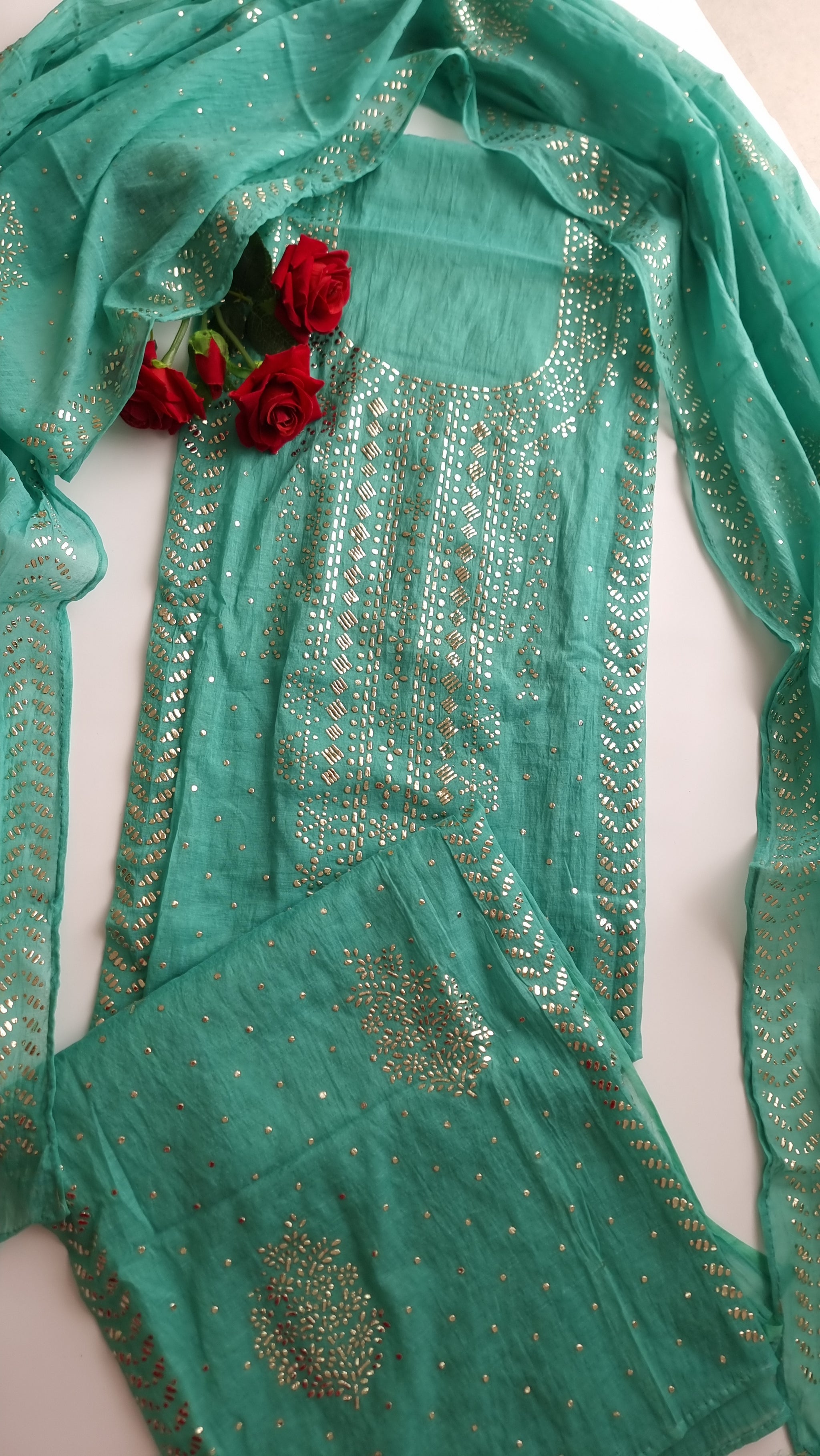 Mul Chanderi dress material with  Pasted mukaish work