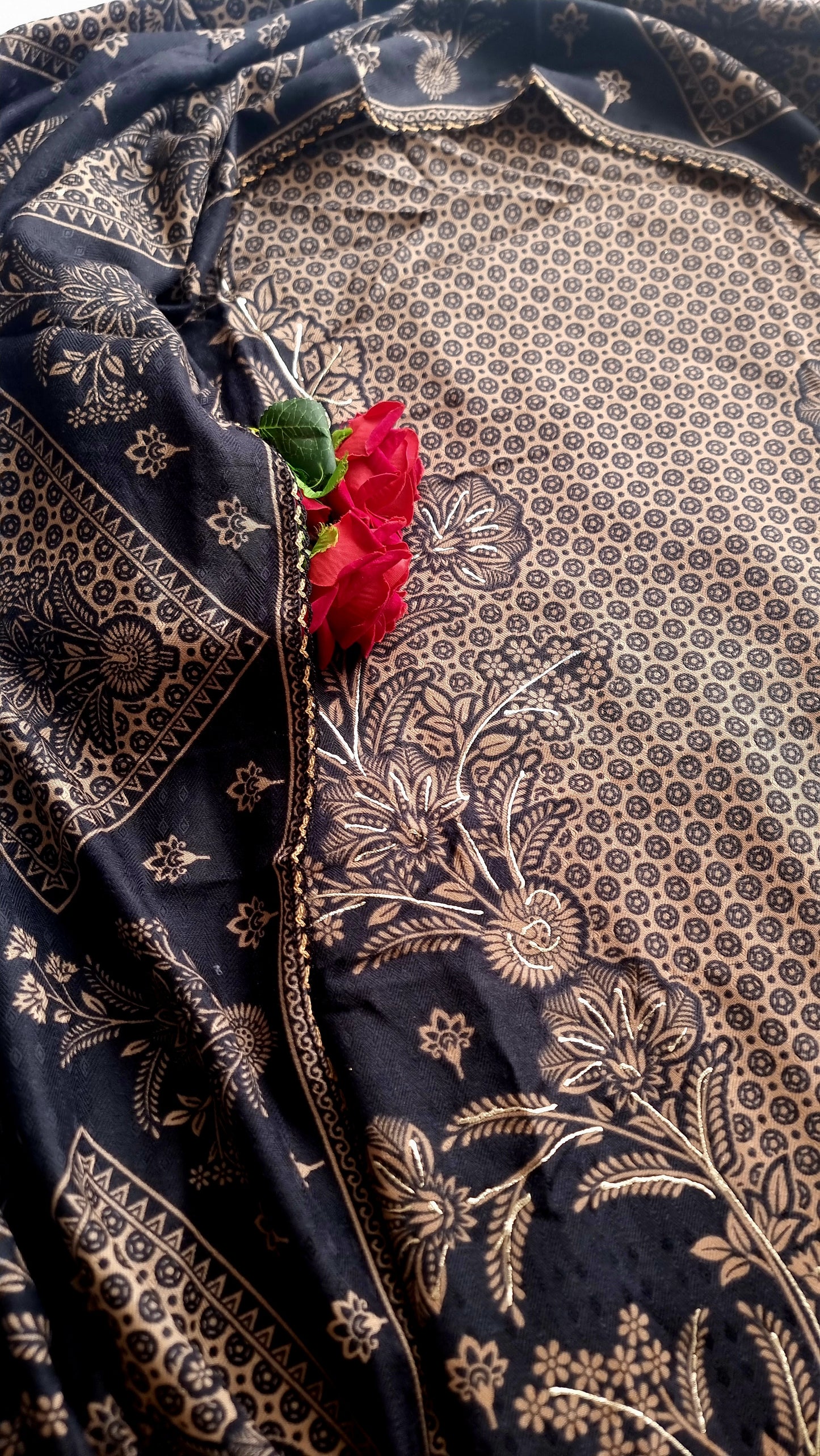 Black Pashmina Unstitched suit set