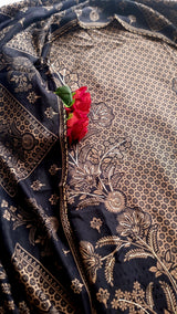 Black Pashmina Unstitched suit set