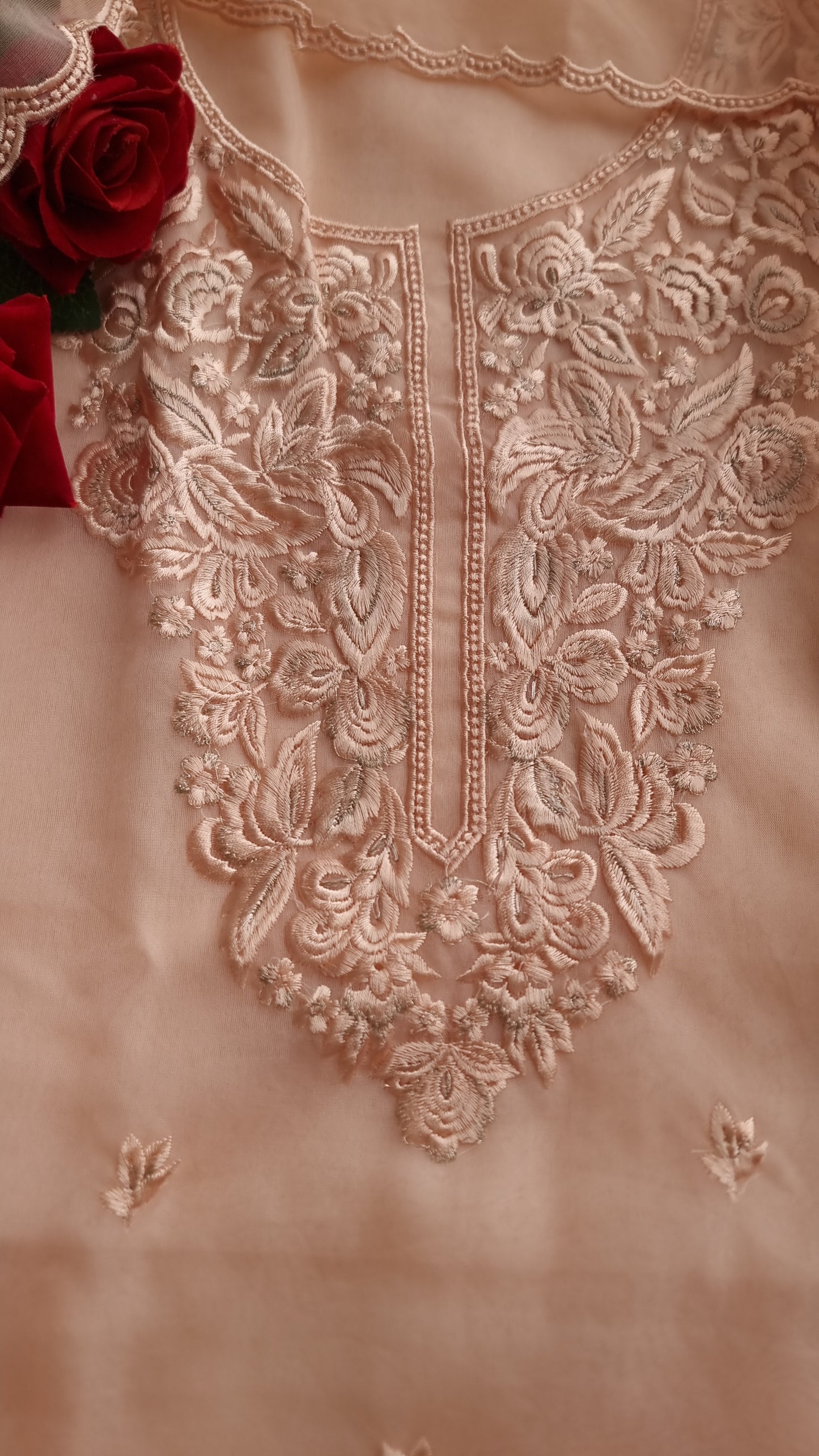 Peach Embroidery Unstitched Suit