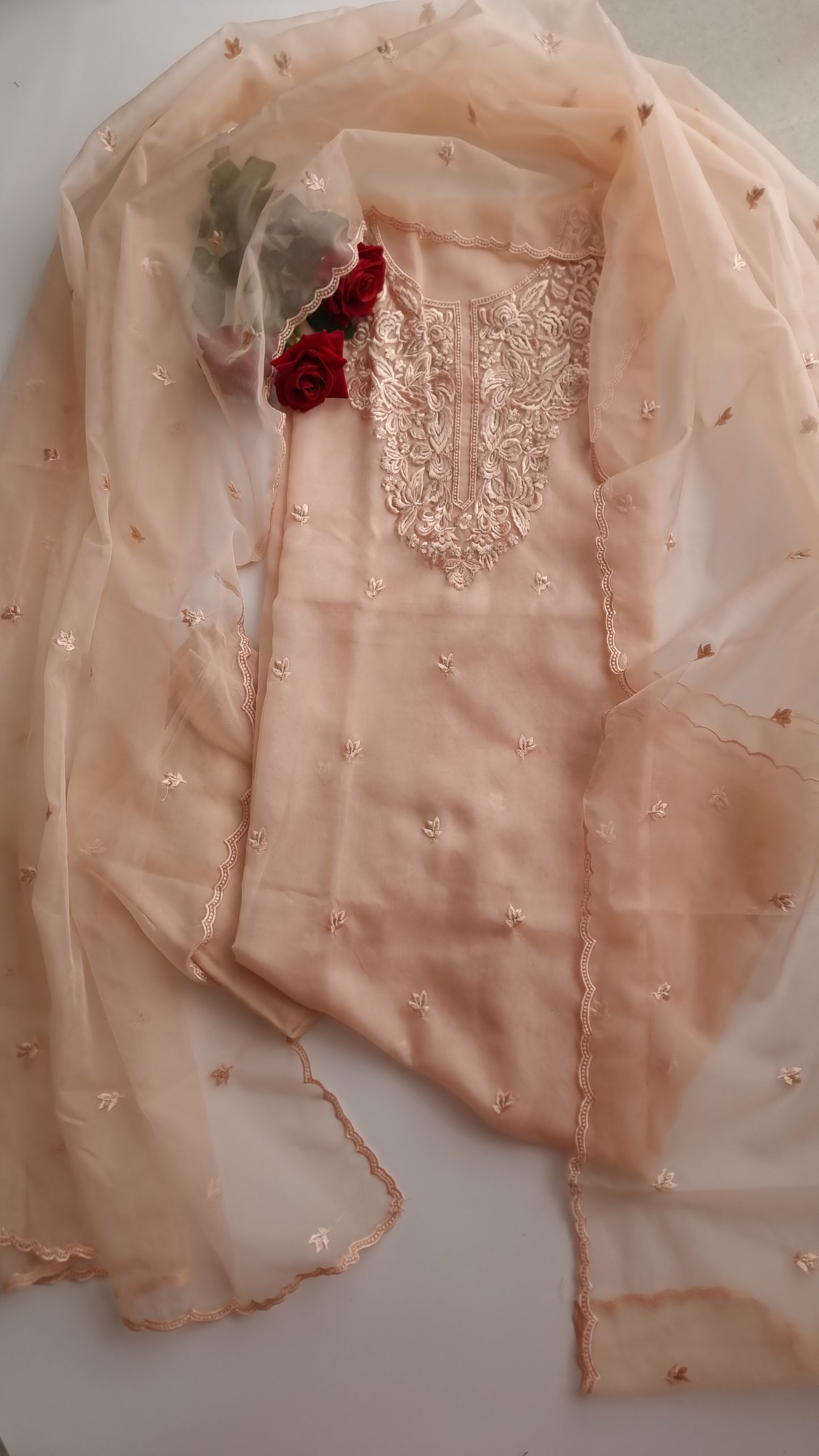 Peach Embroidery Unstitched Suit