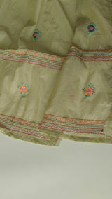 Pista Green Chanderi embroidered kurta dupatta set